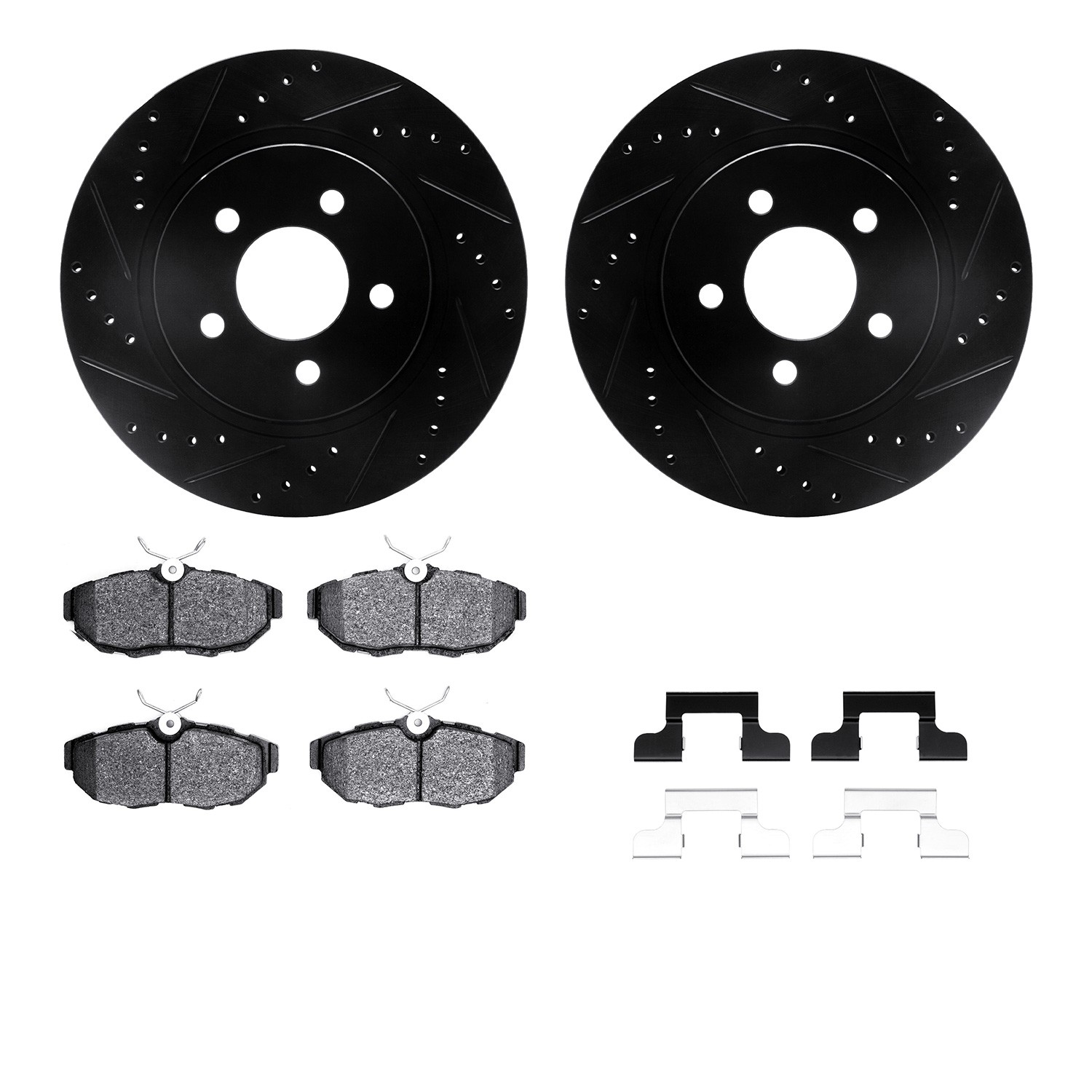 DFC Rotors-Drilled & Slotted-Black w/ 5000 Advanced Brake Pads Incl Hdw