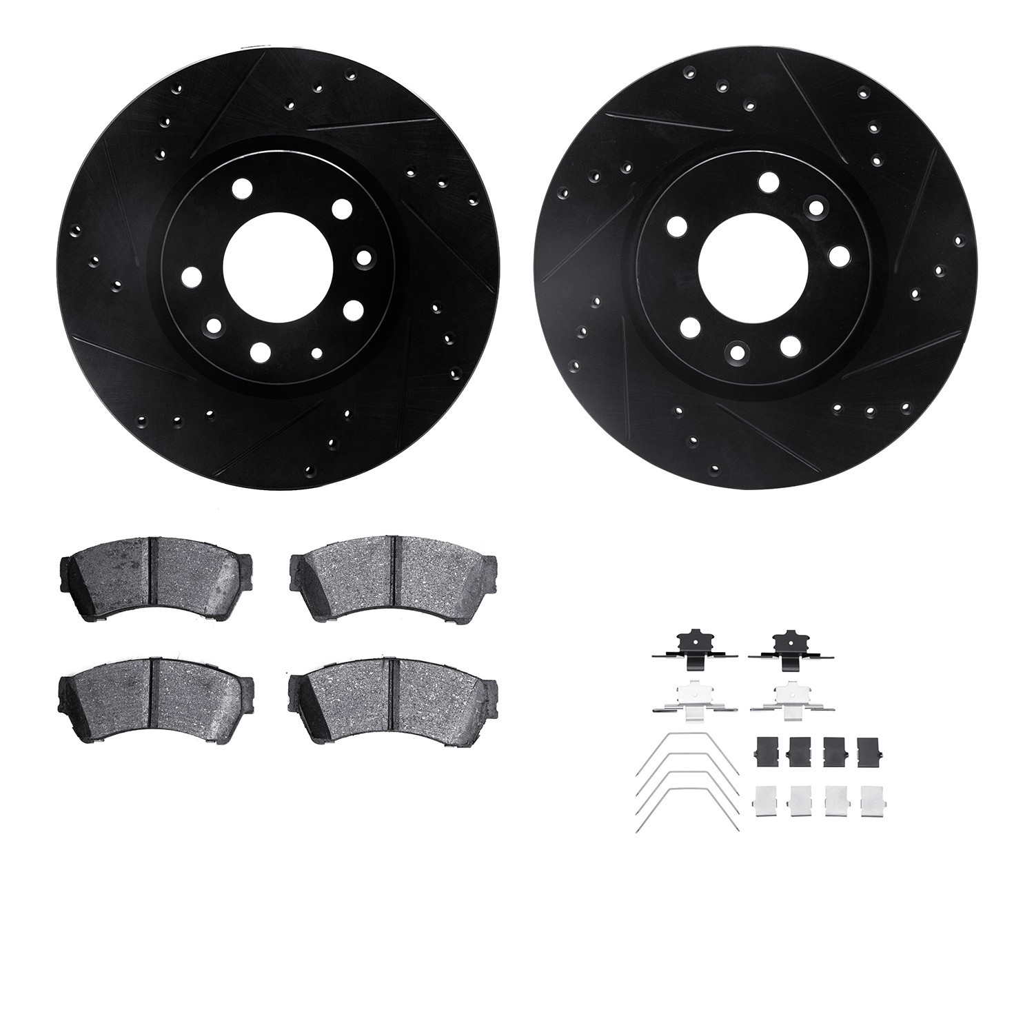 DFC Rotors-Drilled & Slotted-Black w/ 5000 Advanced Brake Pads Incl Hdw