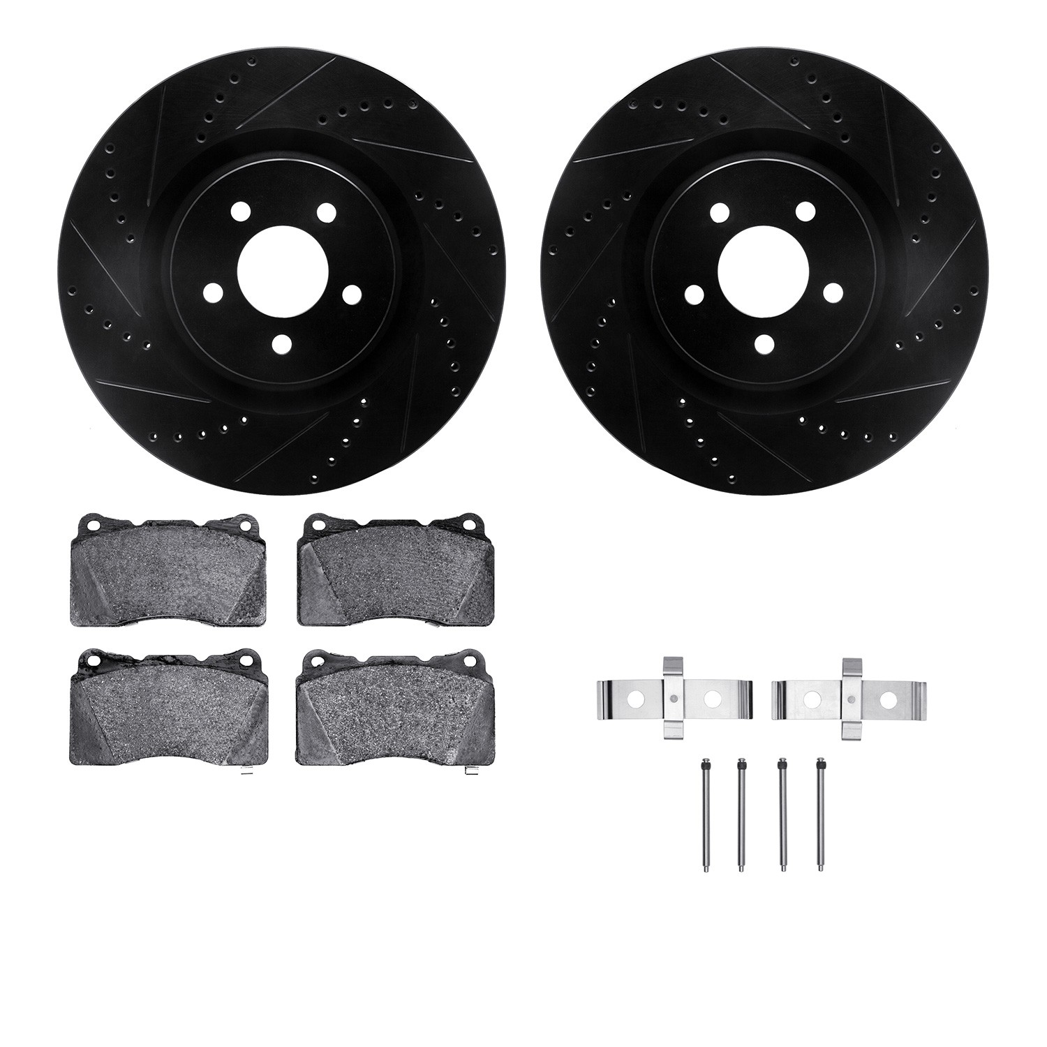 DFC Rotors-Drilled & Slotted-Black w/ 5000 Advanced Brake Pads Incl Hdw
