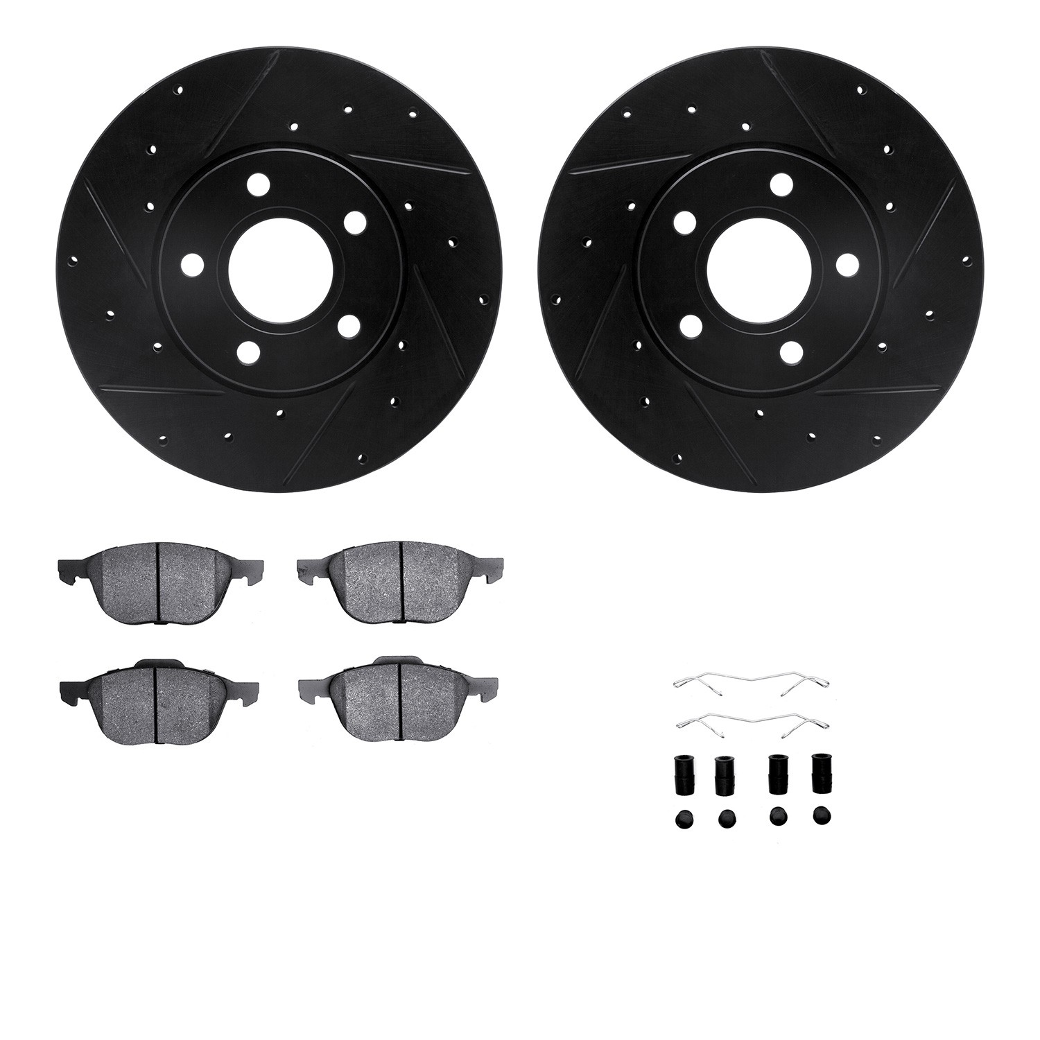 DFC Rotors-Drilled & Slotted-Black w/ 5000 Advanced Brake Pads Incl Hdw