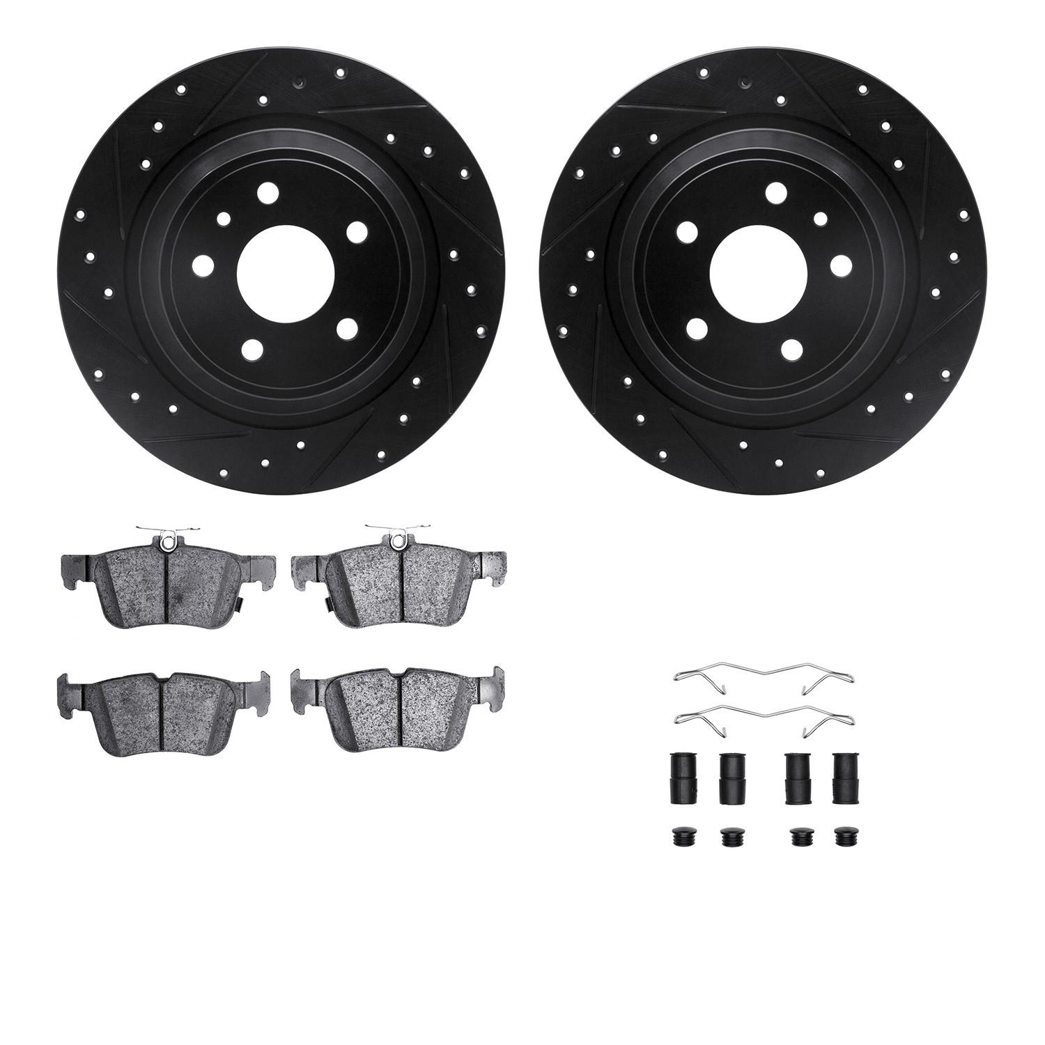 DFC Rotors-Drilled & Slotted-Black w/ 5000 Advanced Brake Pads Incl Hdw