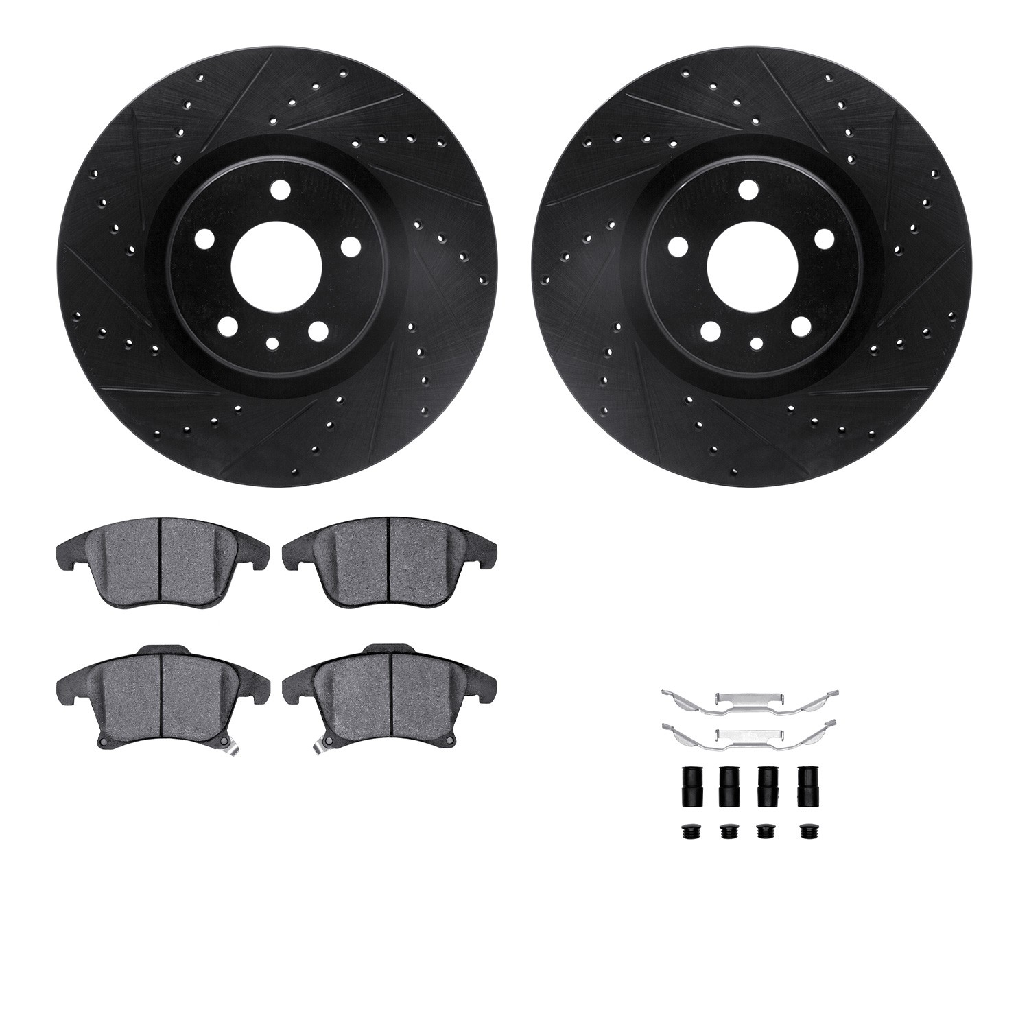 DFC Rotors-Drilled & Slotted-Black w/ 5000 Advanced Brake Pads Incl Hdw