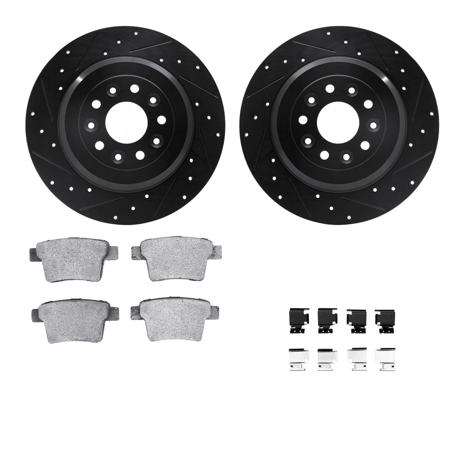 DFC Rotors-Drilled & Slotted-Black w/ 5000 Advanced Brake Pads Incl Hdw