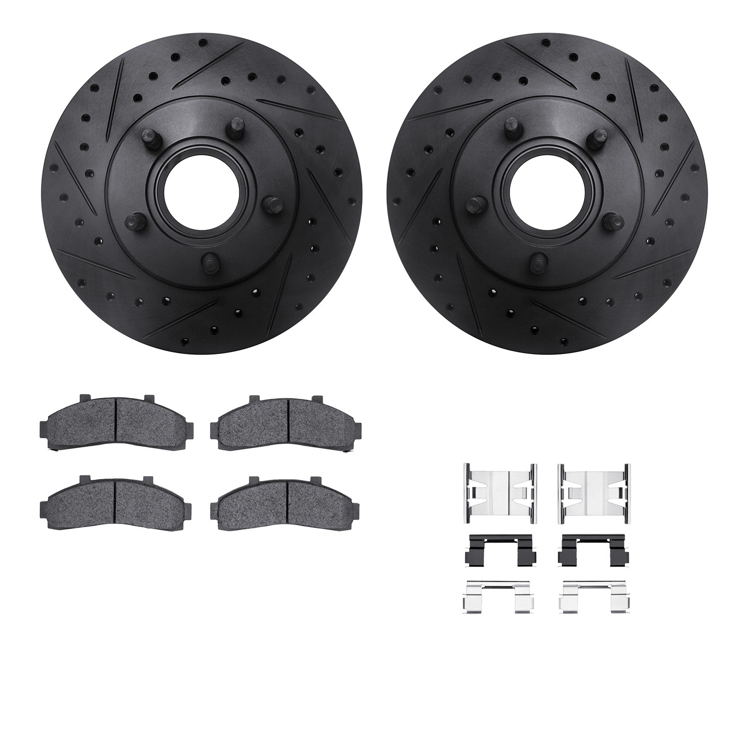 DFC Brake Rotor - Drilled & Slotted - Black w/5000 Brake Pads & HW Kit