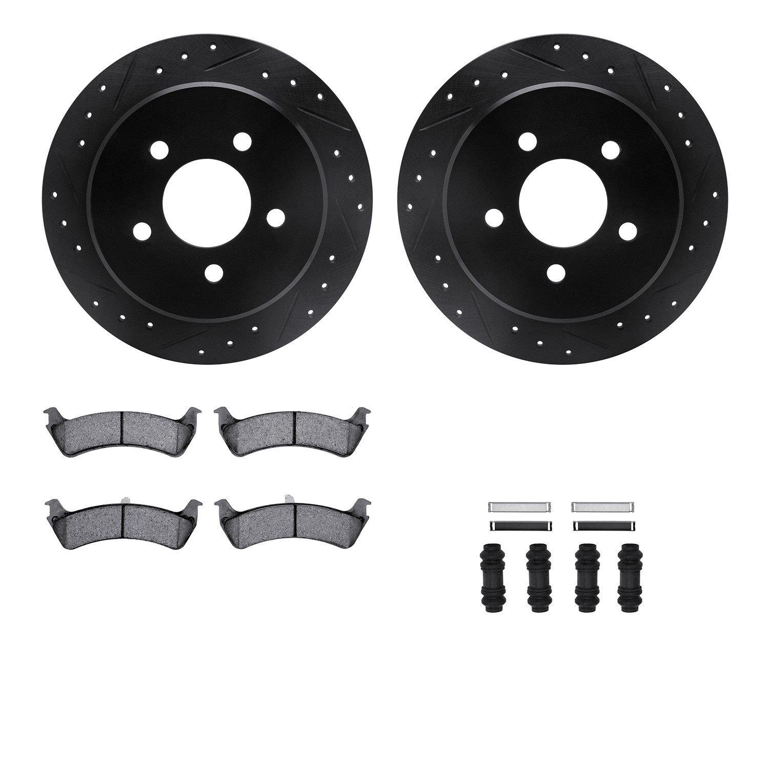 DFC Brake Rotor - Drilled & Slotted - Black w/5000 Brake Pads & HW Kit