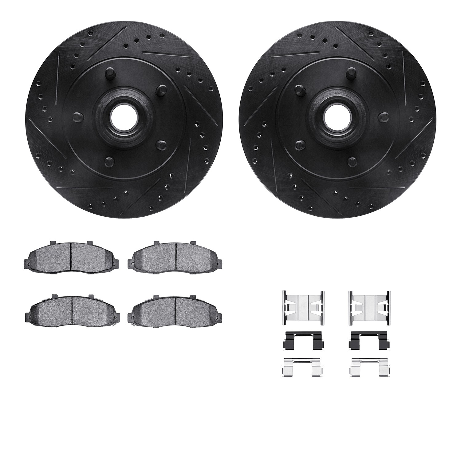 DFC Brake Rotor - Drilled & Slotted - Black w/5000 Brake Pads & HW Kit