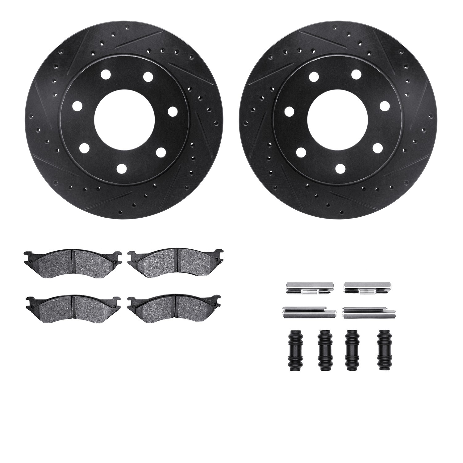 DFC Brake Rotor - Drilled & Slotted - Black w/5000 Brake Pads & HW Kit