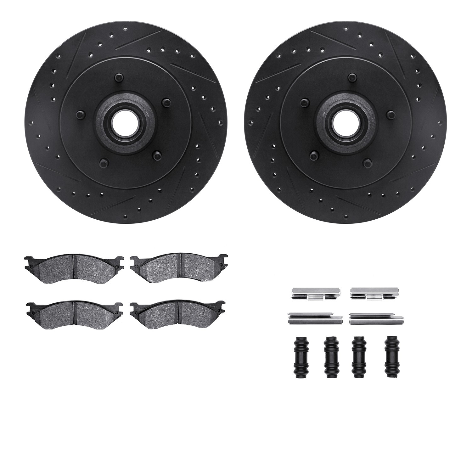 DFC Brake Rotor - Drilled & Slotted - Black w/5000 Brake Pads & HW Kit