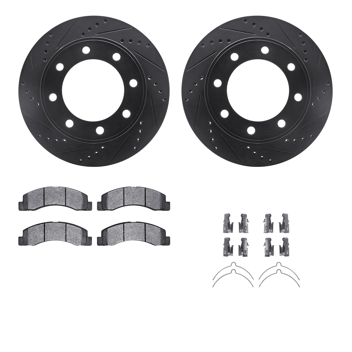 DFC Brake Rotor - Drilled & Slotted - Black w/5000 Brake Pads & HW Kit