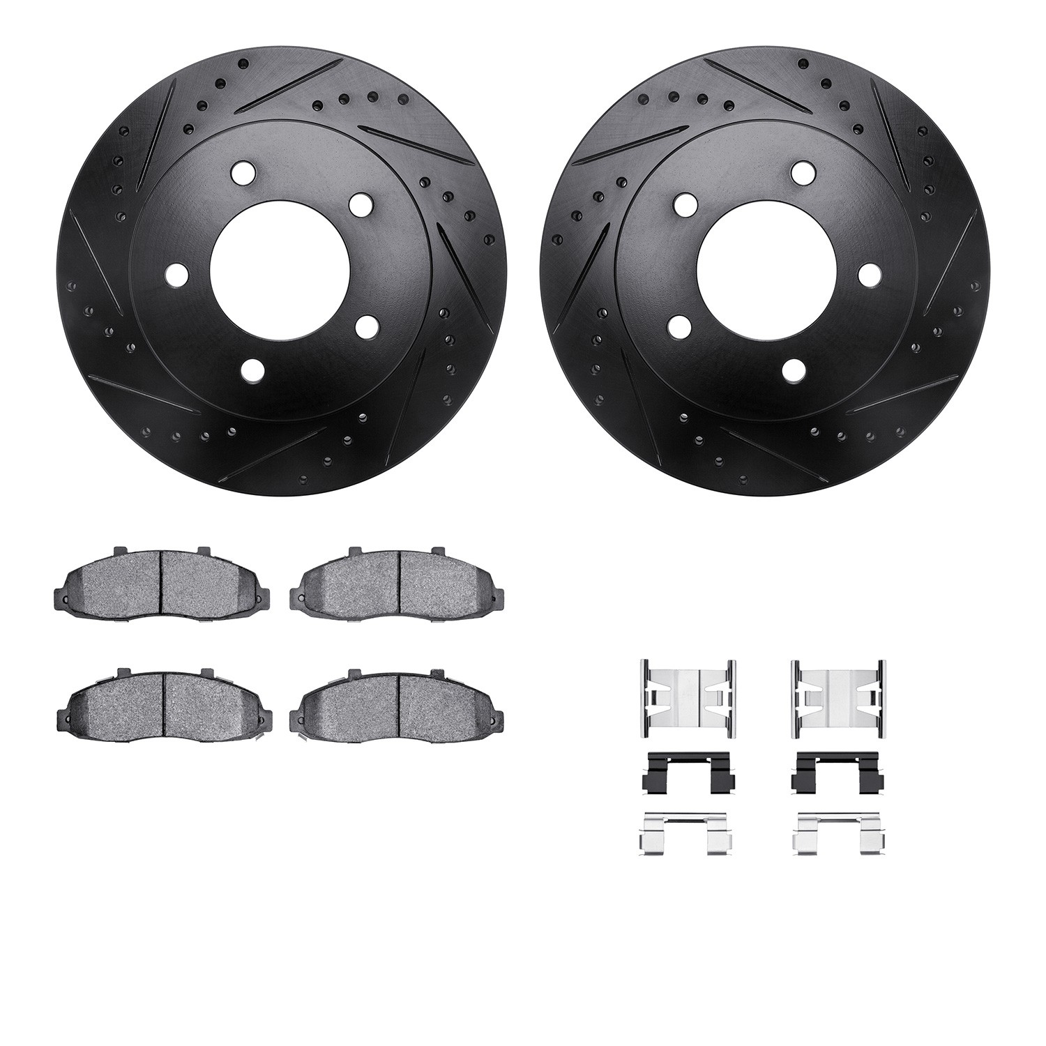 DFC Rotors-Drilled & Slotted-Black w/ 5000 Advanced Brake Pads Incl Hdw