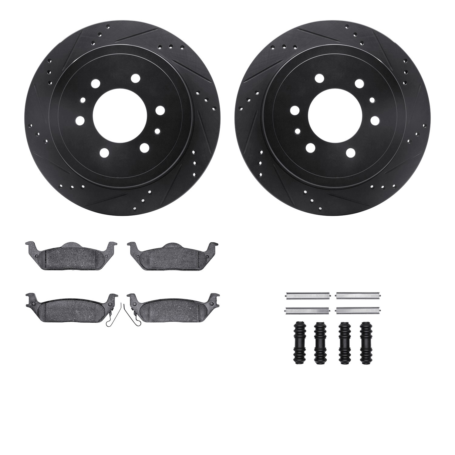 DFC Rotors-Drilled & Slotted-Black w/ 5000 Advanced Brake Pads Incl Hdw