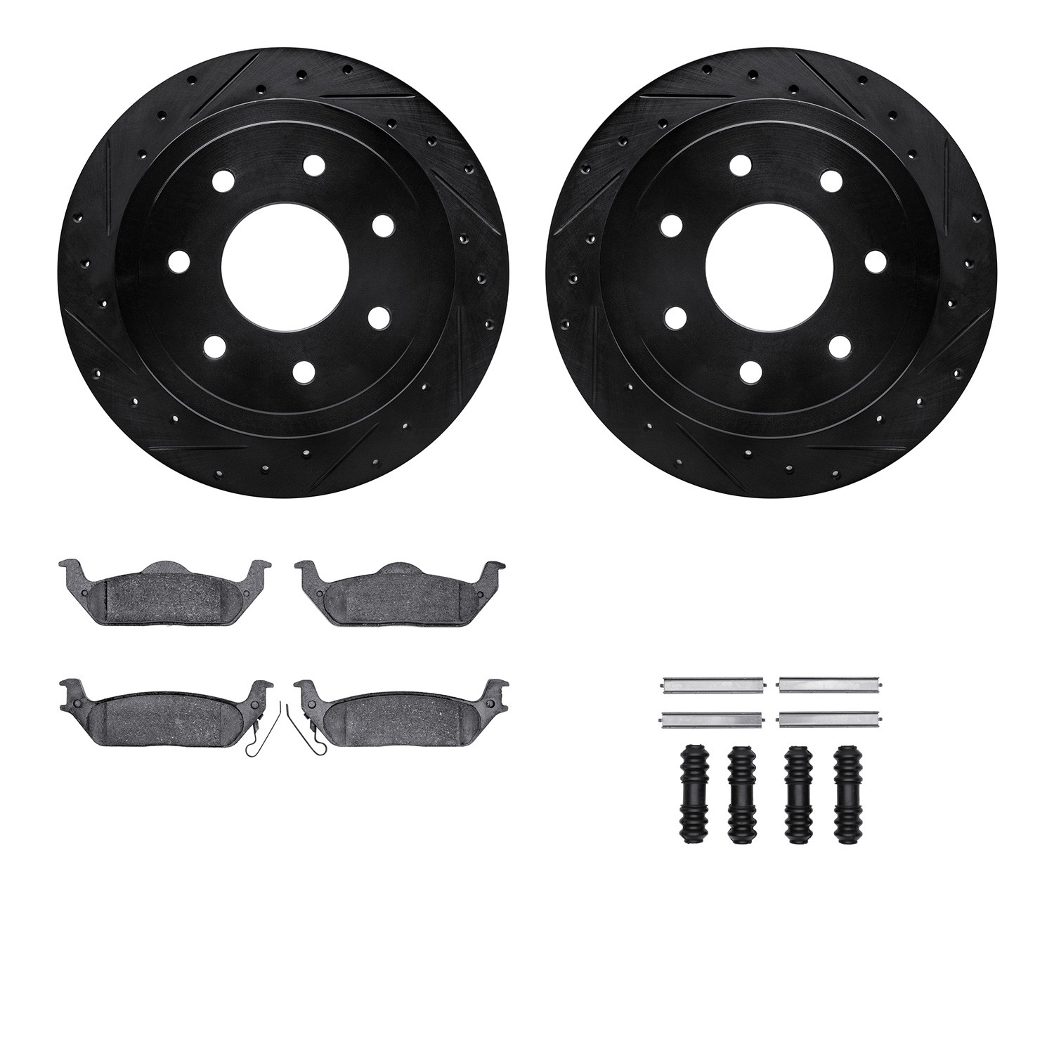 DFC Rotors-Drilled & Slotted-Black w/ 5000 Advanced Brake Pads Incl Hdw