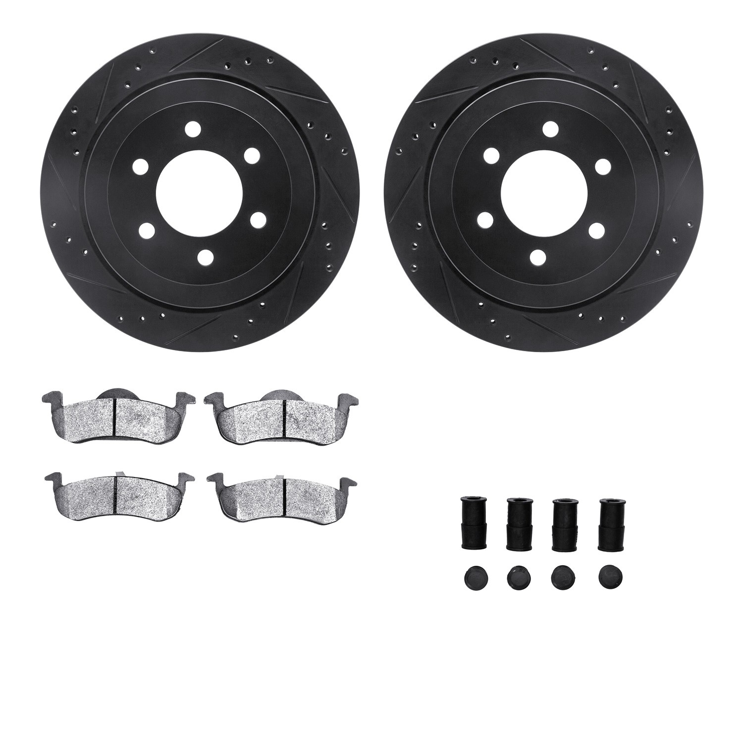 DFC Rotors-Drilled & Slotted-Black w/ 5000 Advanced Brake Pads Incl Hdw