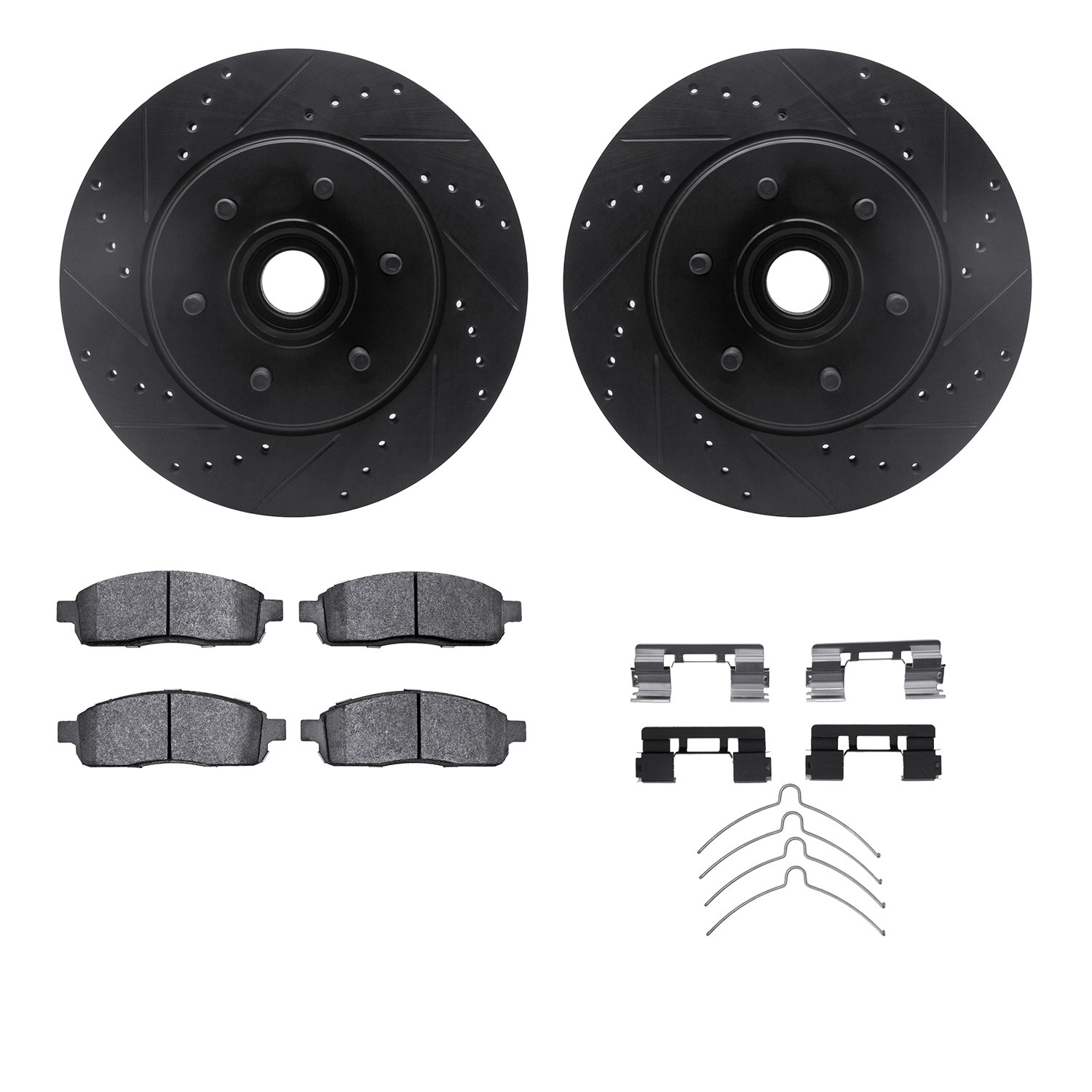 DFC Brake Rotor - Drilled & Slotted - Black w/5000 Brake Pads & HW Kit