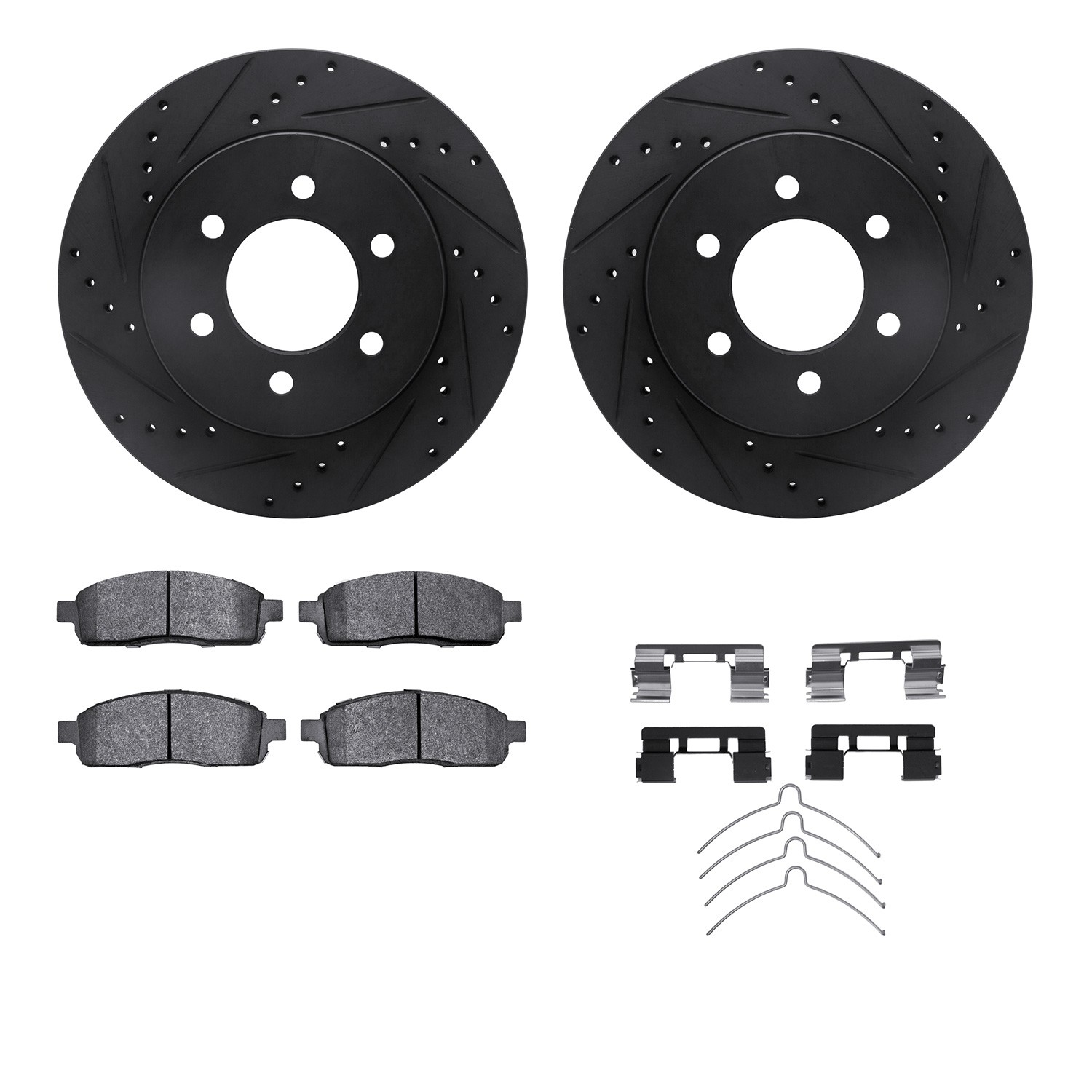DFC Brake Rotor - Drilled & Slotted - Black w/5000 Brake Pads & HW Kit