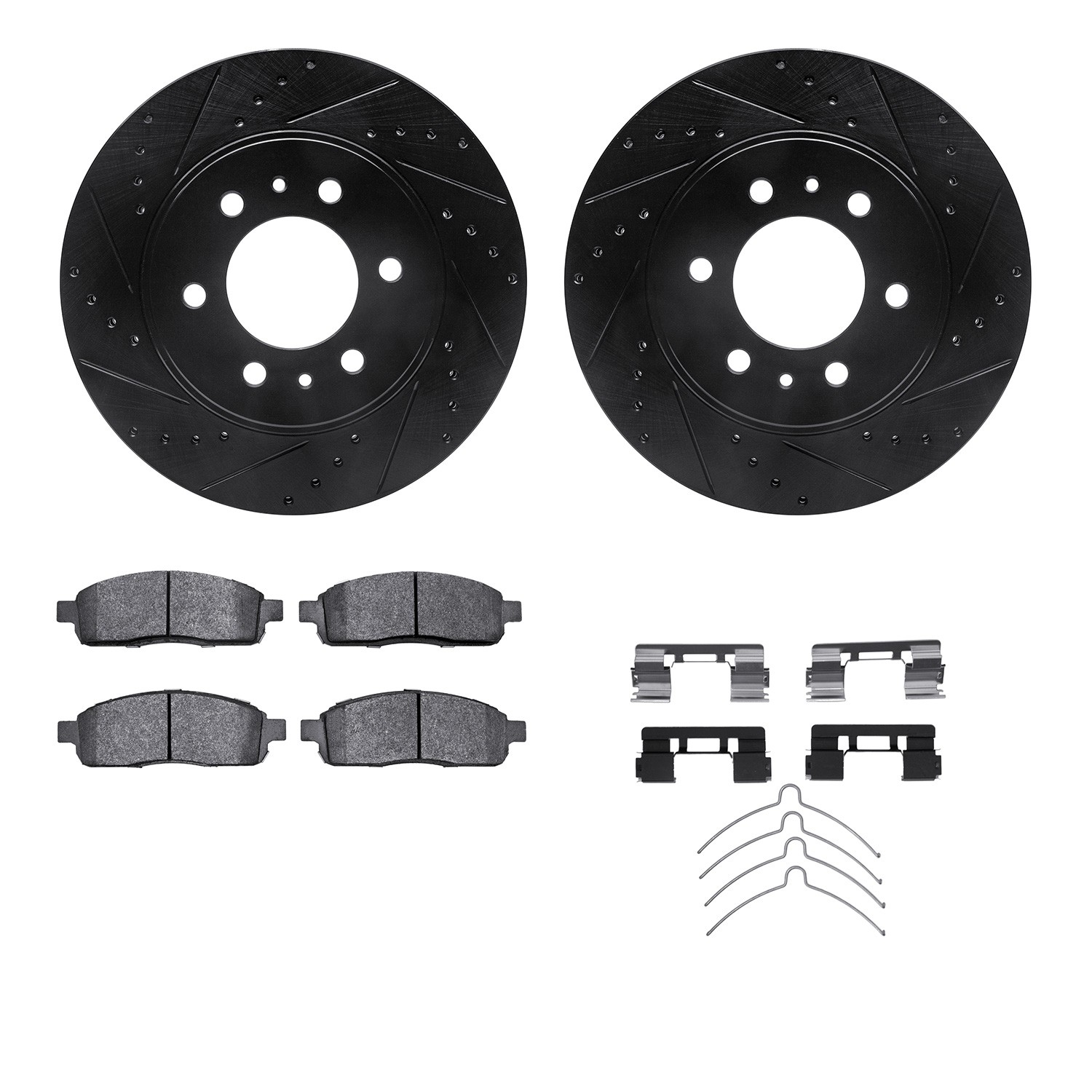 DFC Brake Rotor - Drilled & Slotted - Black w/5000 Brake Pads & HW Kit
