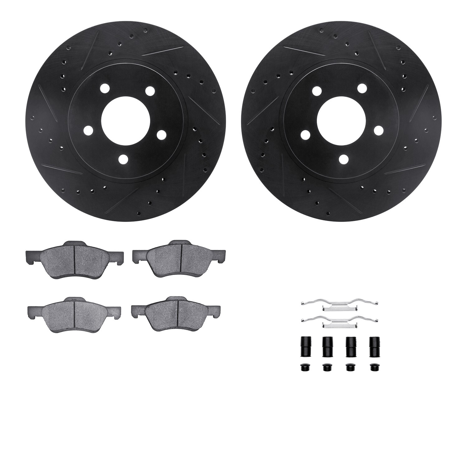 DFC Brake Rotor - Dimpled & Slotted - Black w/5000 Brake Pads & HW Kit