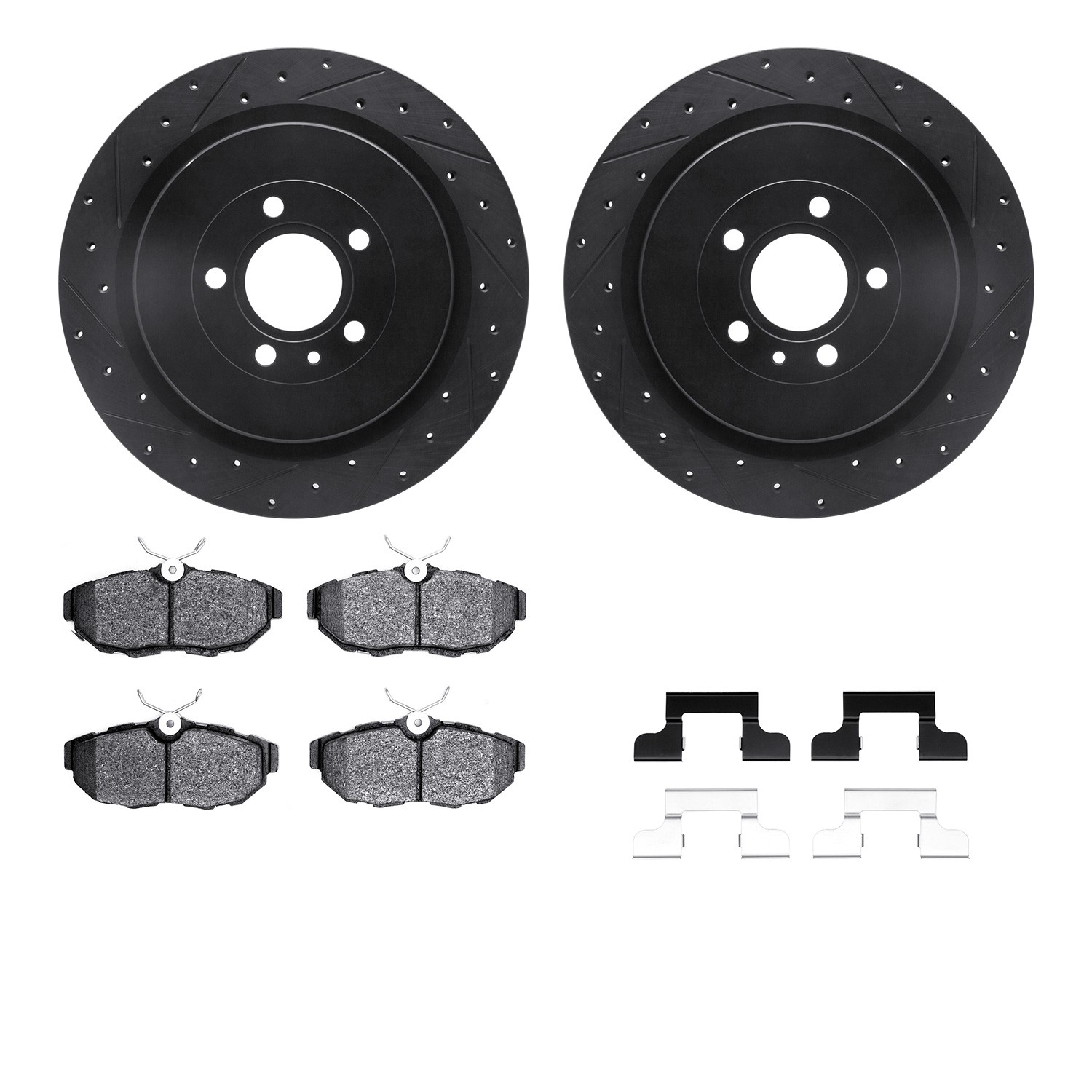 DFC Rotors-Drilled & Slotted-Black w/ 5000 Advanced Brake Pads Incl Hdw