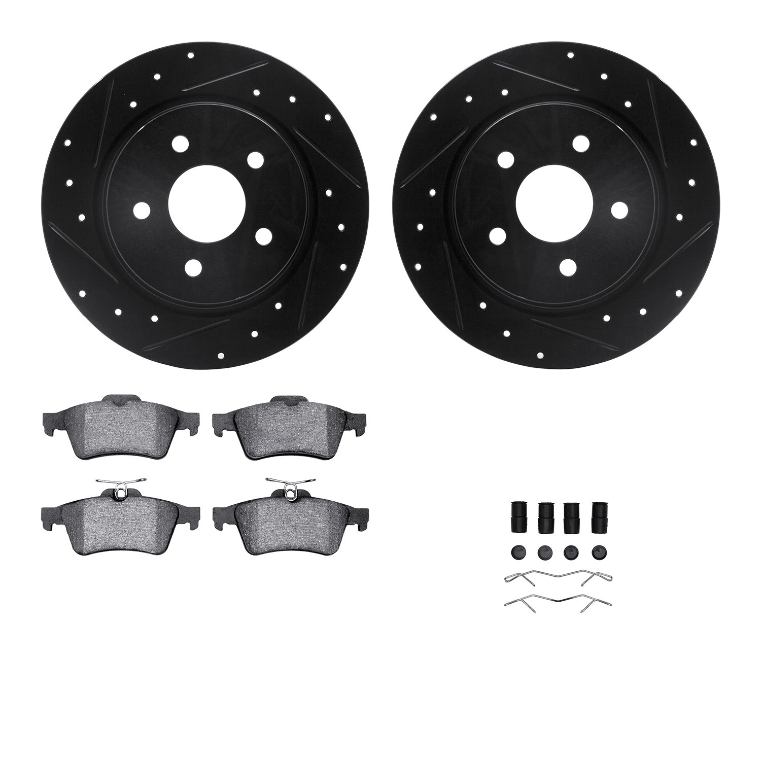DFC Brake Rotor - Dimpled & Slotted - Black w/5000 Brake Pads & HW Kit
