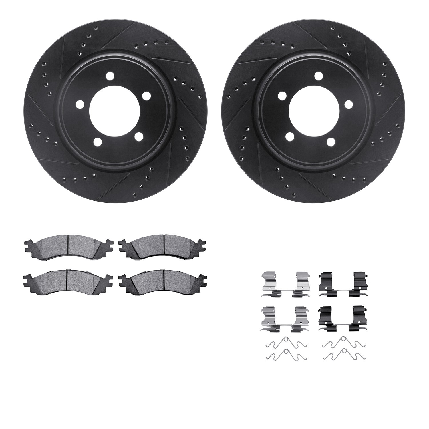 DFC Brake Rotor - Dimpled & Slotted - Black w/5000 Brake Pads & HW Kit
