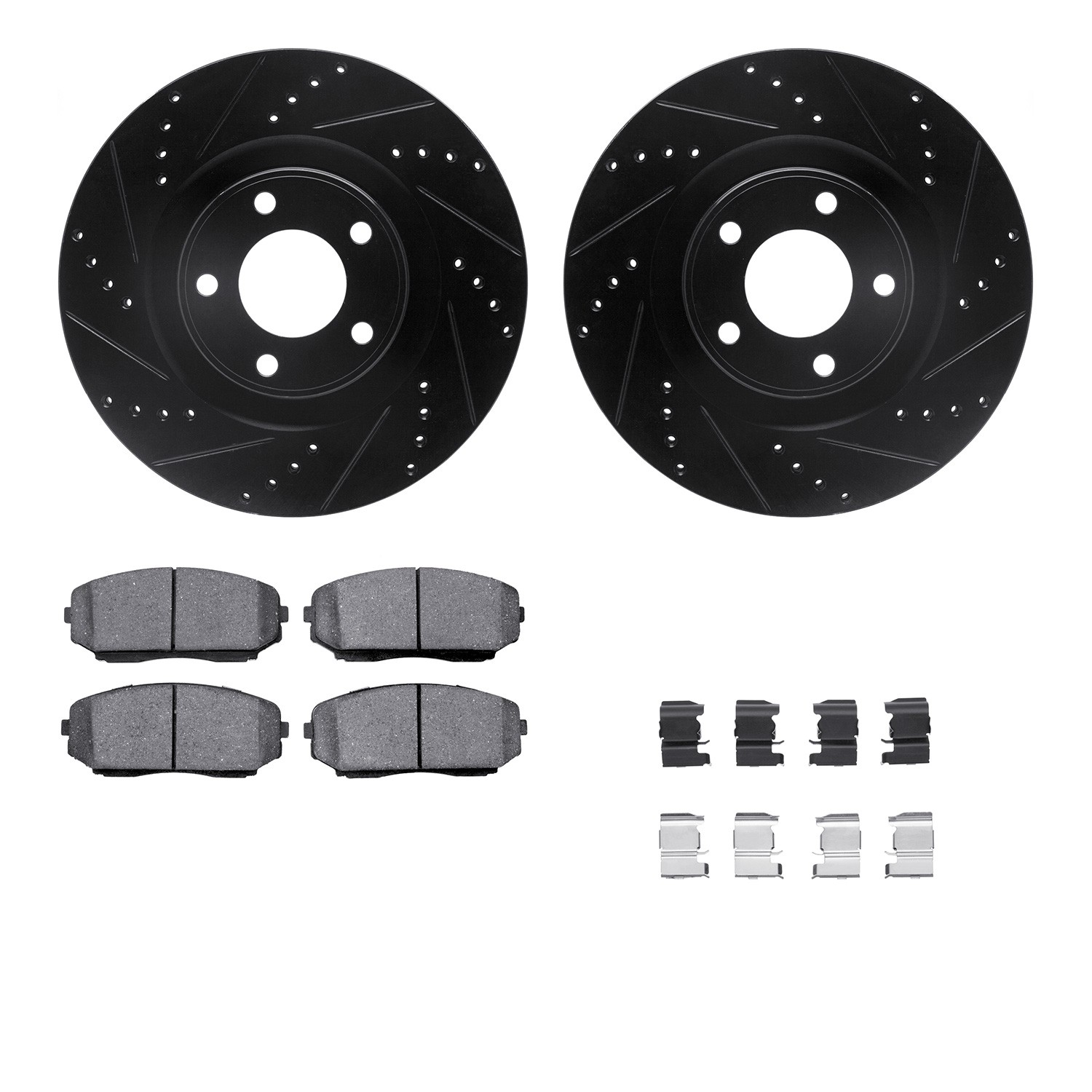 DFC Brake Rotor - Dimpled & Slotted - Black w/5000 Brake Pads & HW Kit