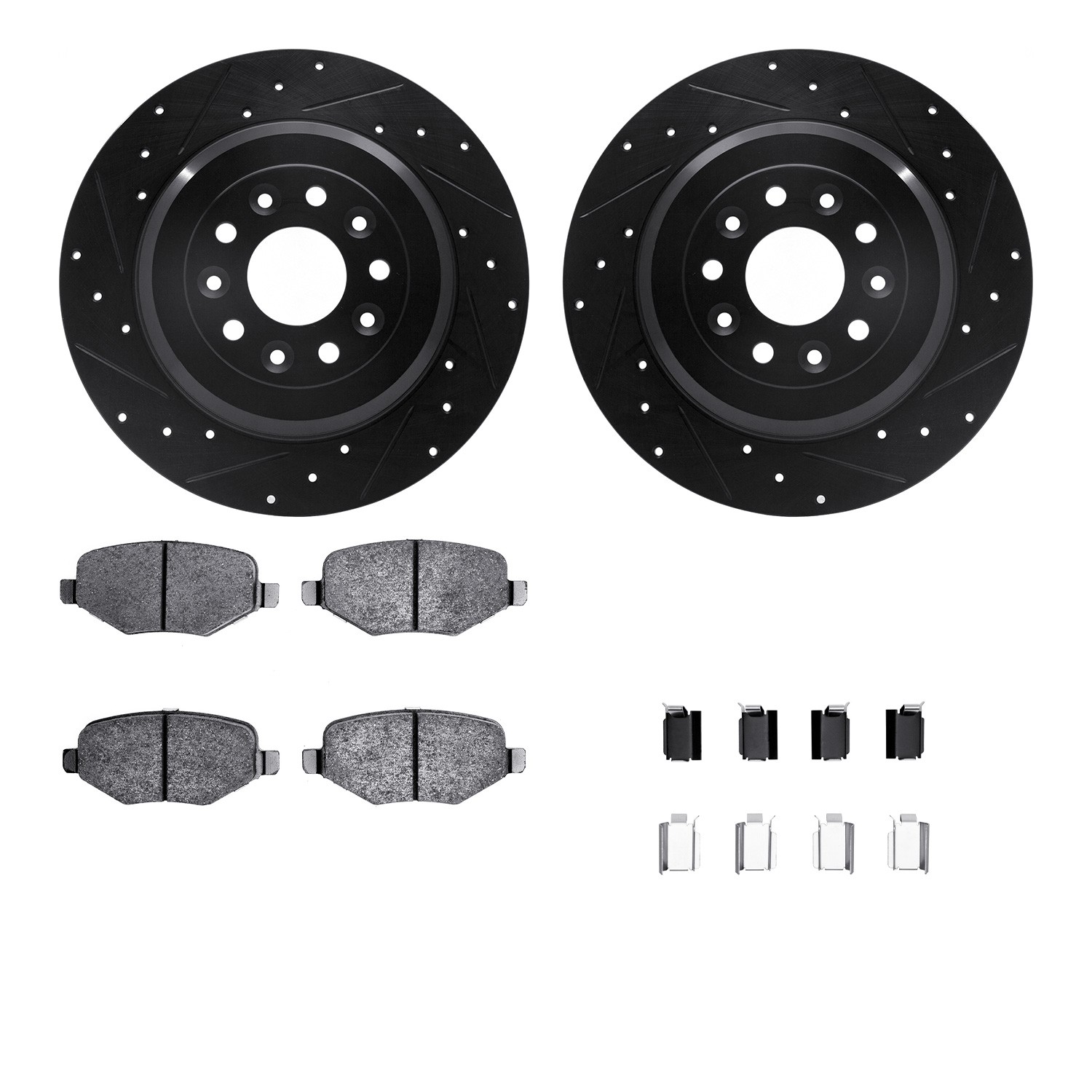 DFC Brake Rotor - Dimpled & Slotted - Black w/5000 Brake Pads & HW Kit