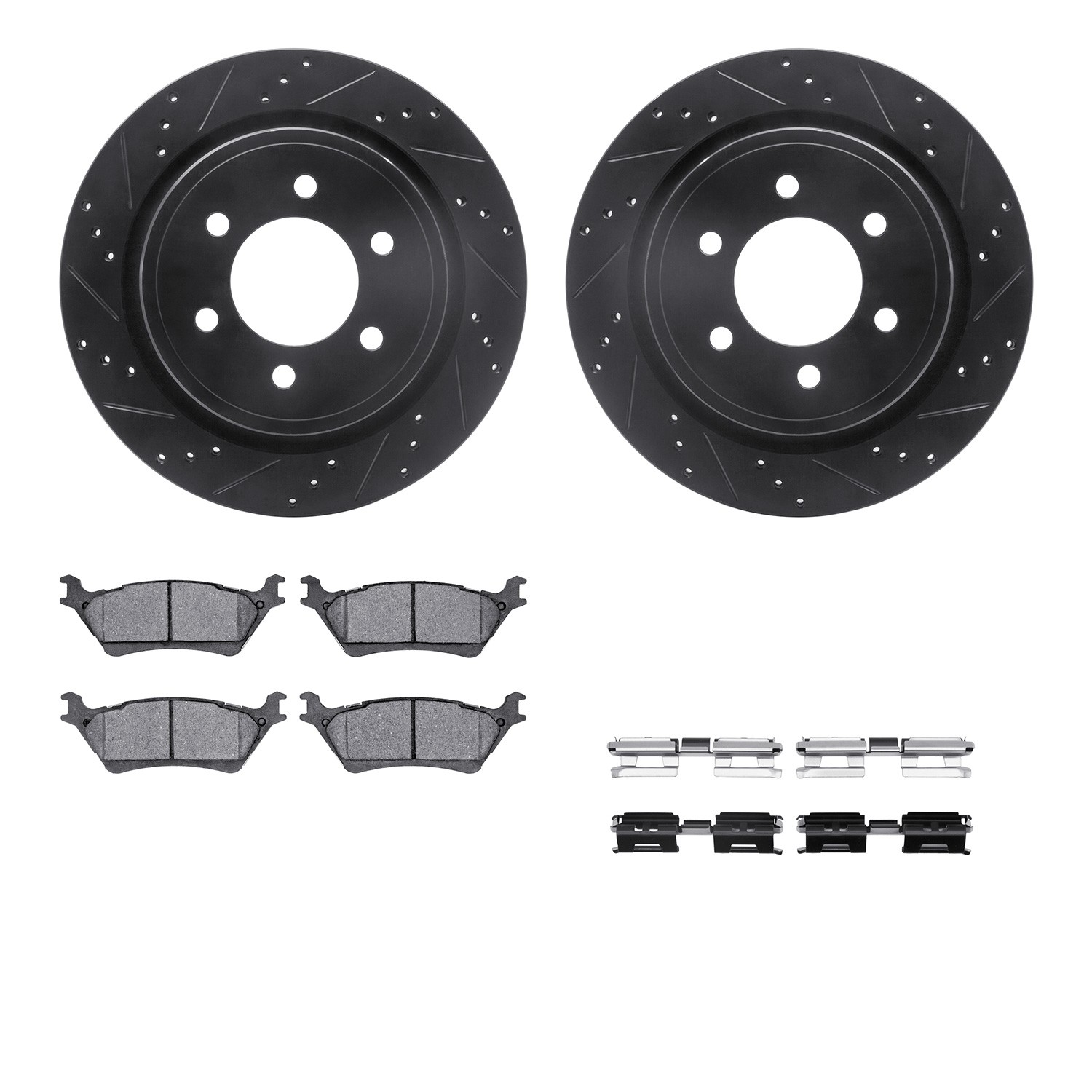 DFC Brake Rotor - Dimpled & Slotted - Black w/5000 Brake Pads & HW Kit