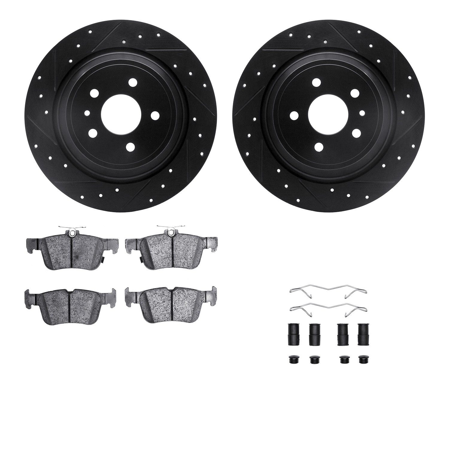 DFC Brake Rotor - Dimpled & Slotted - Black w/5000 Brake Pads & HW Kit