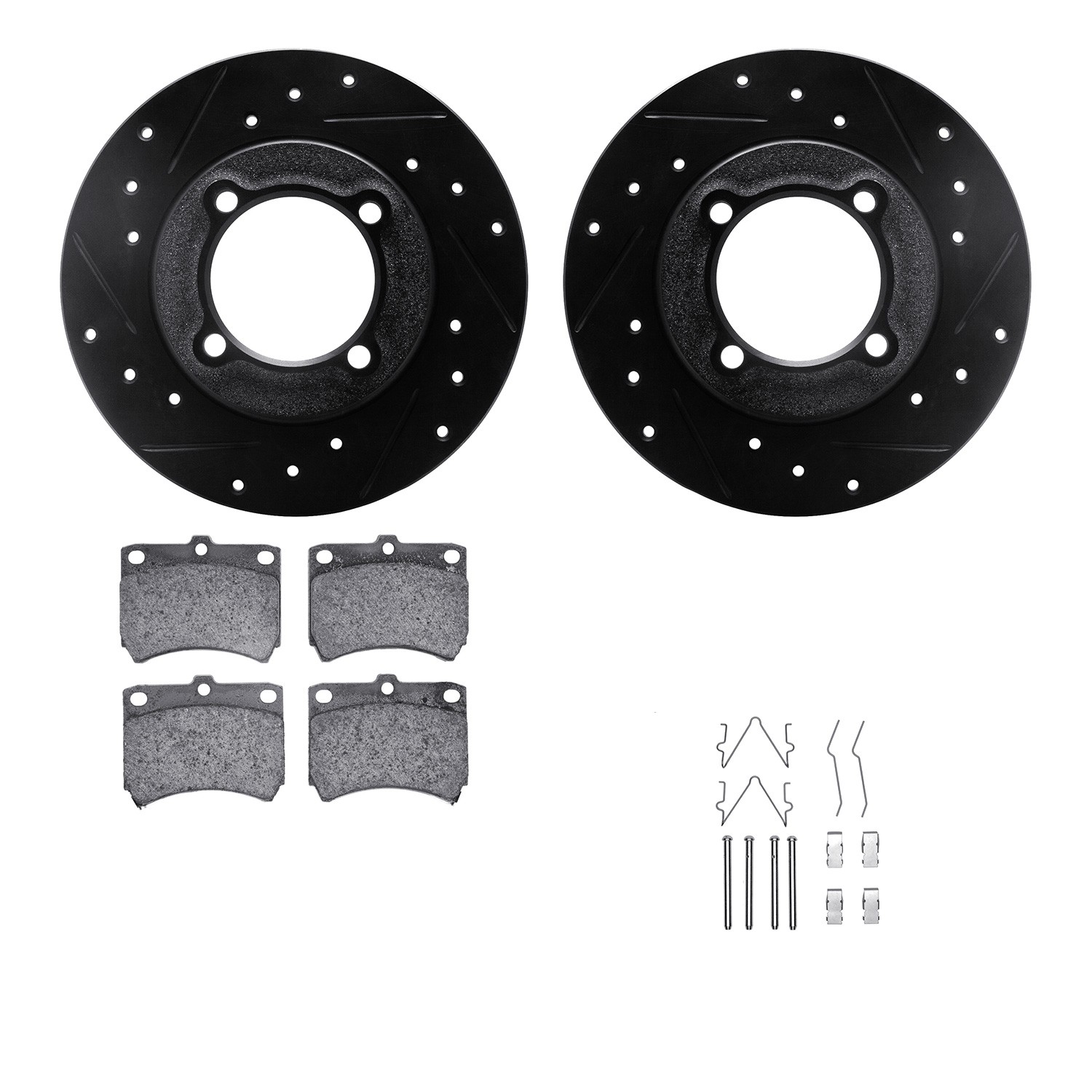 DFC Rotors-Drilled & Slotted-Black w/ 5000 Advanced Brake Pads Incl Hdw