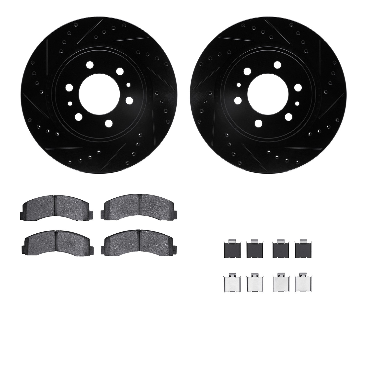 DFC Brake Rotor - Dimpled & Slotted - Black w/5000 Brake Pads & HW Kit