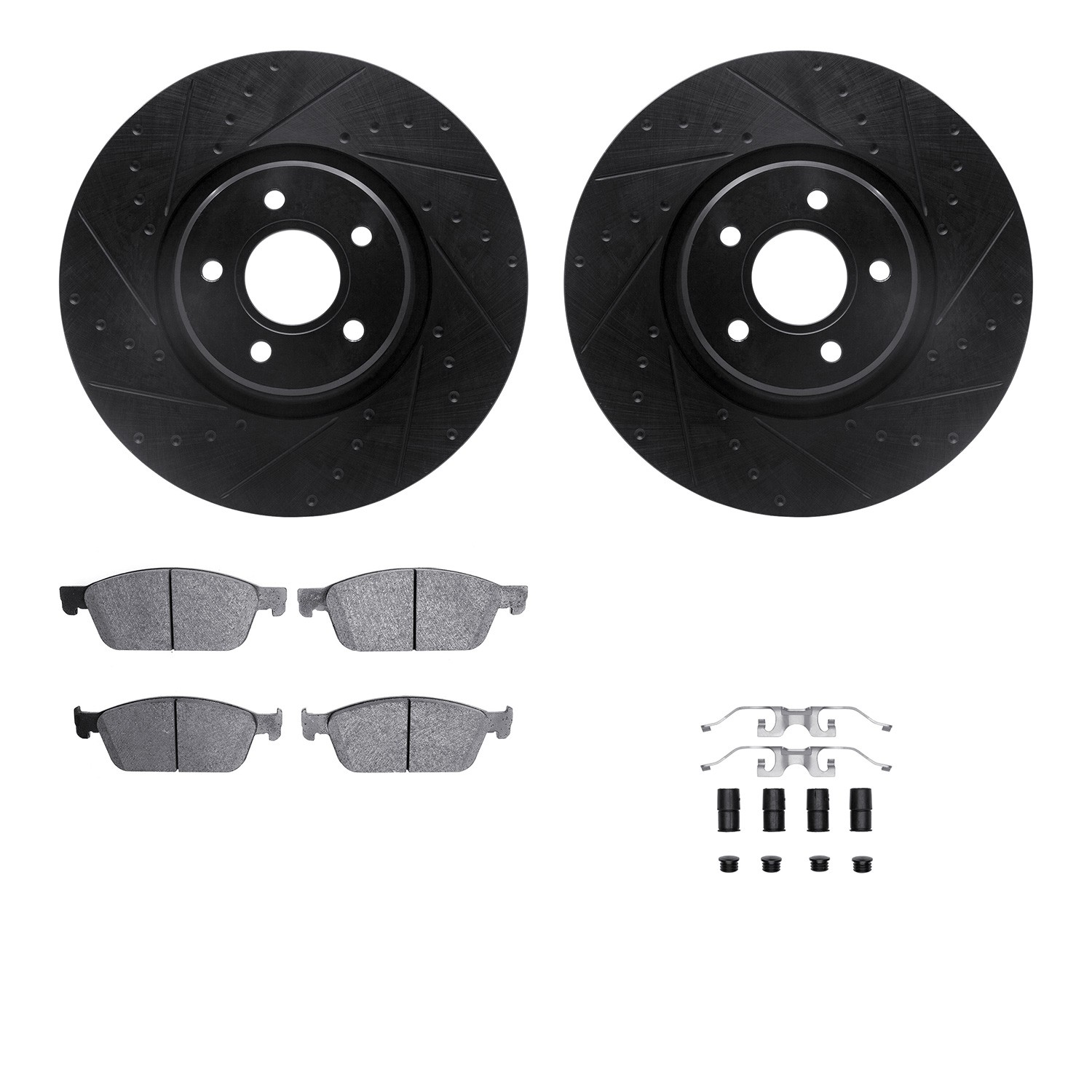 DFC Brake Rotor - Dimpled & Slotted - Black w/5000 Brake Pads & HW Kit
