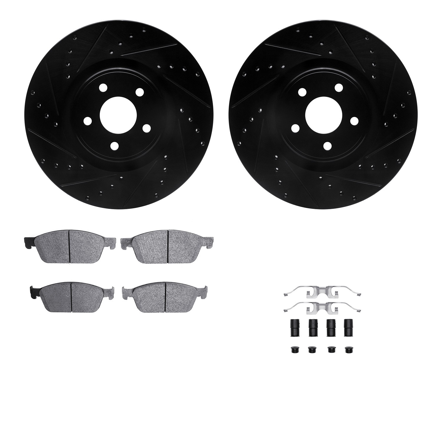 DFC Brake Rotor - Dimpled & Slotted - Black w/5000 Brake Pads & HW Kit