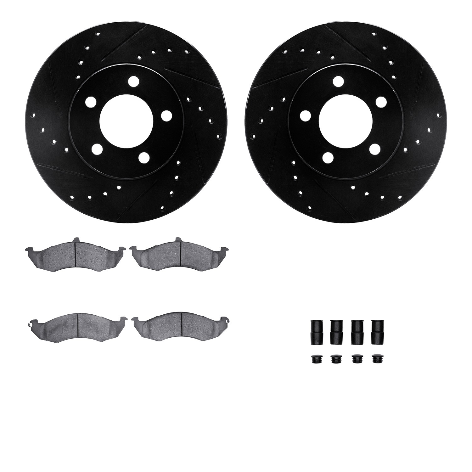 DFC Rotors-Drilled & Slotted-Black w/ 5000 Advanced Brake Pads Incl Hdw