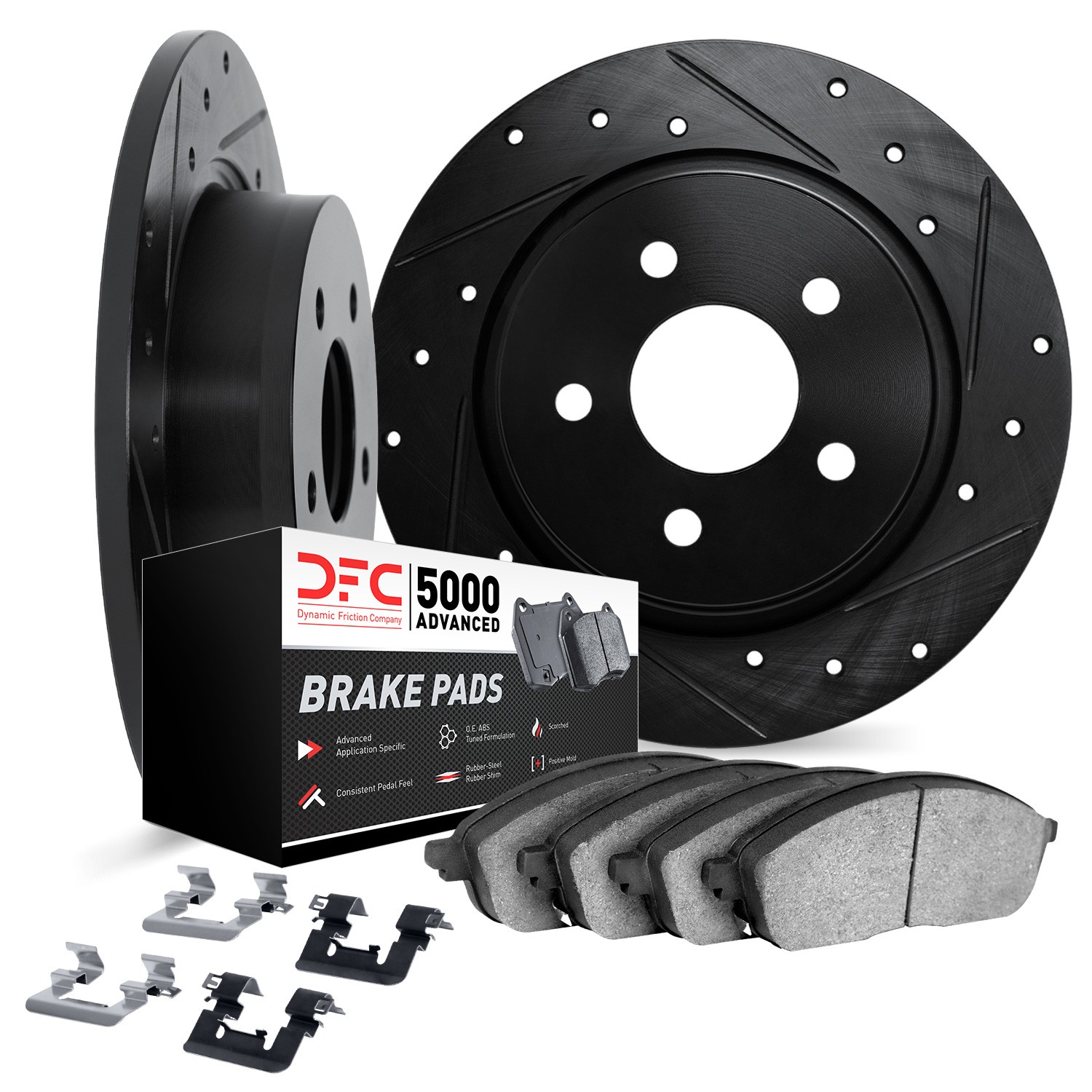 DFC Brake Rotor - Dimpled & Slotted - Black w/5000 Brake Pads & HW Kit