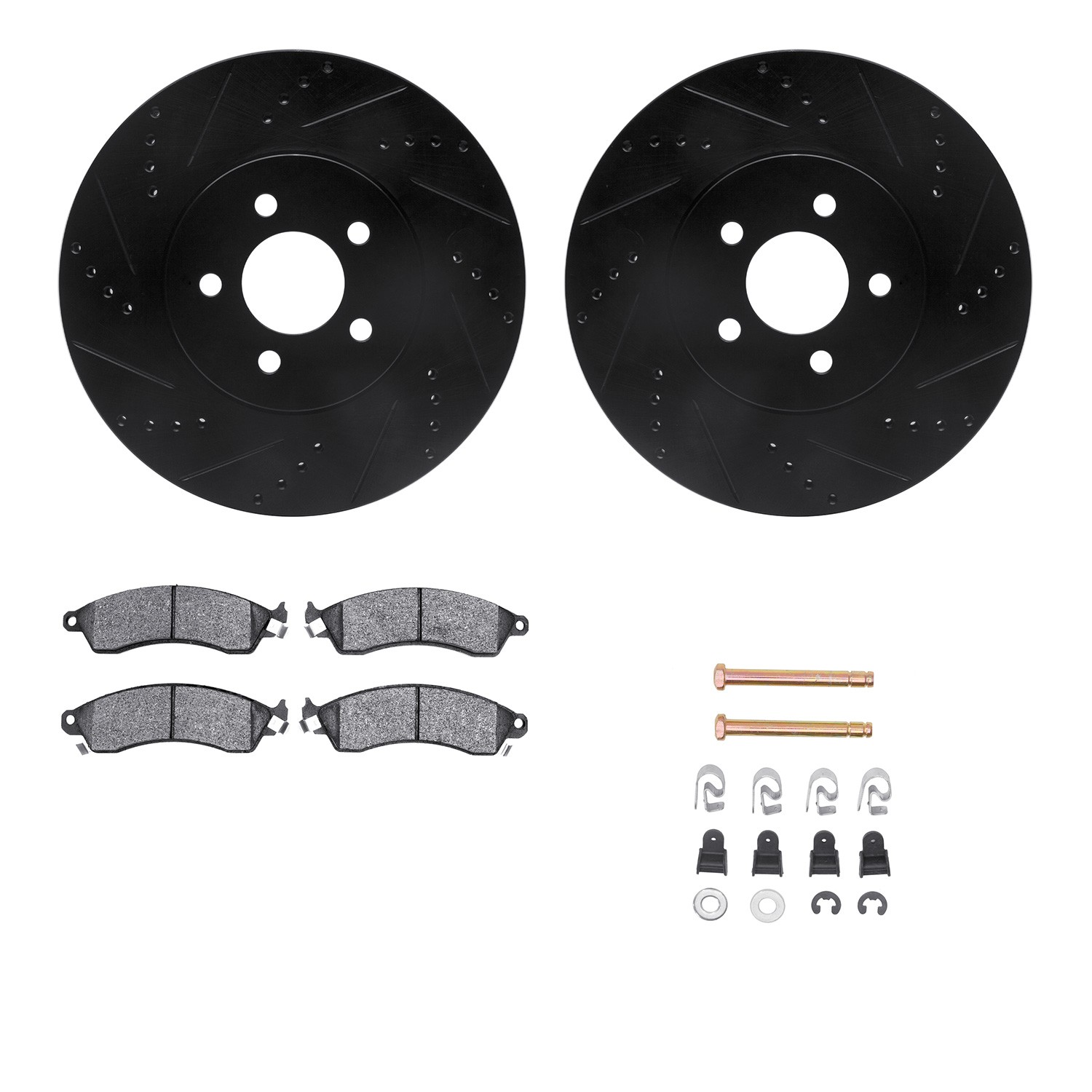 DFC Rotors-Drilled & Slotted-Black w/ 5000 Advanced Brake Pads Incl Hdw