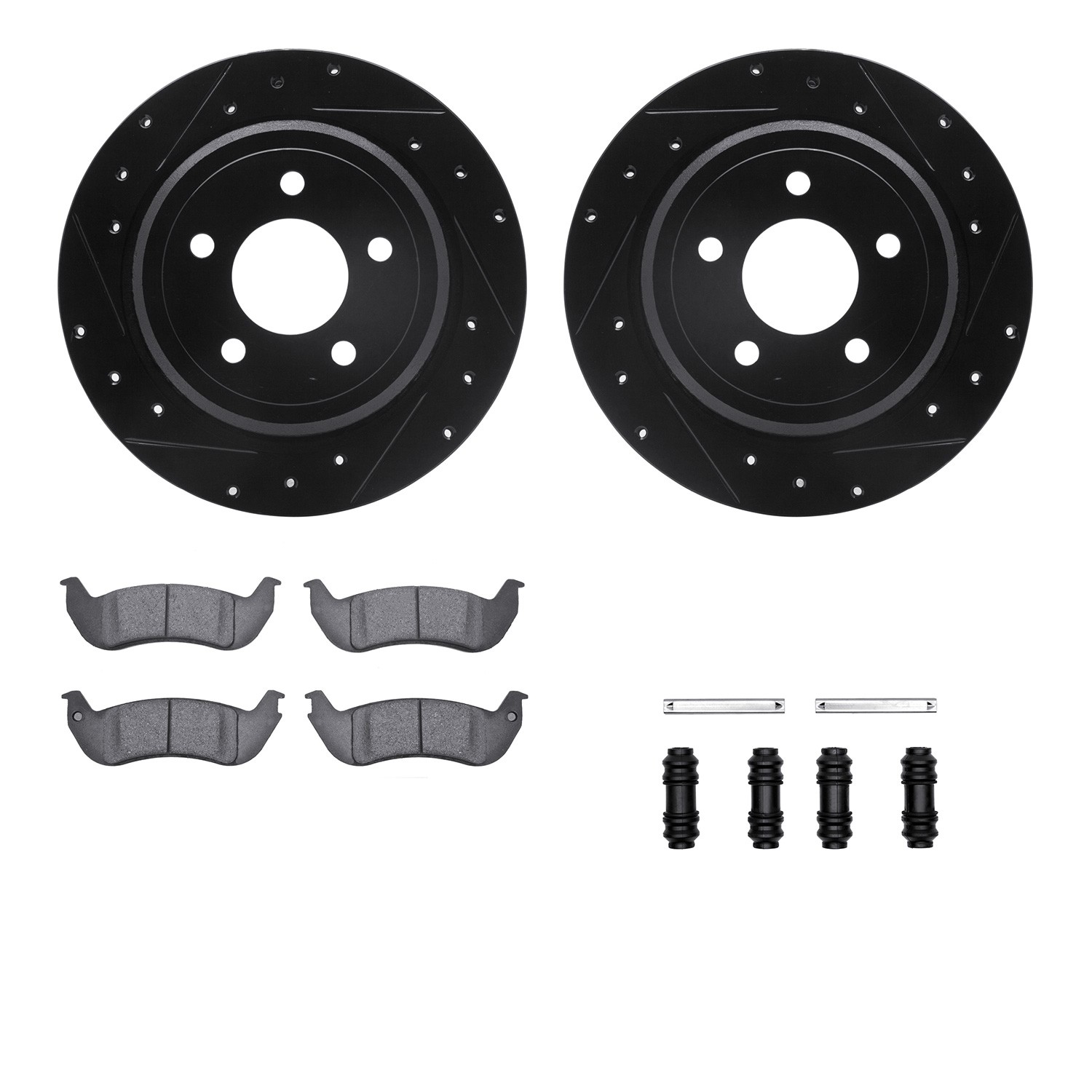 DFC Rotors-Drilled & Slotted-Black w/ 5000 Advanced Brake Pads Incl Hdw