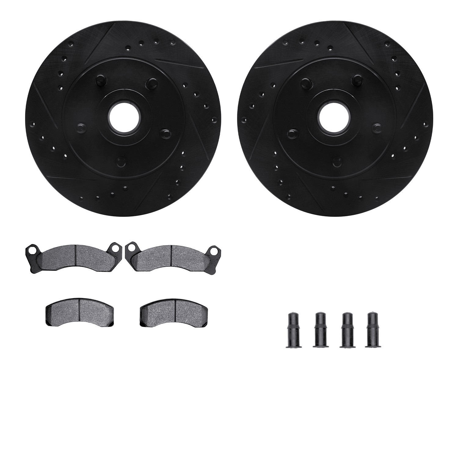 DFC Rotors-Drilled & Slotted-Black w/ 5000 Advanced Brake Pads Incl Hdw