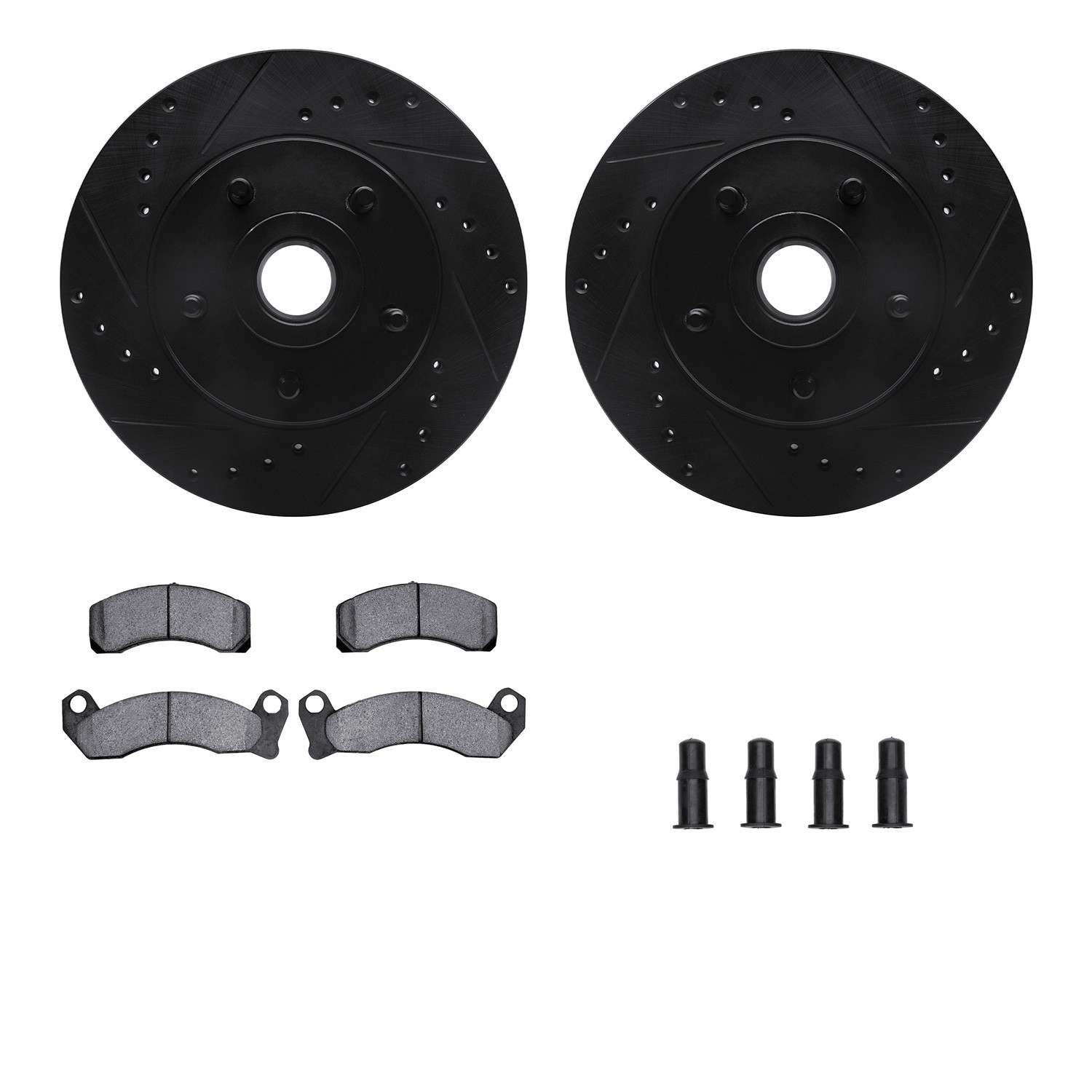 DFC Rotors-Drilled & Slotted-Black w/ 5000 Advanced Brake Pads Incl Hdw