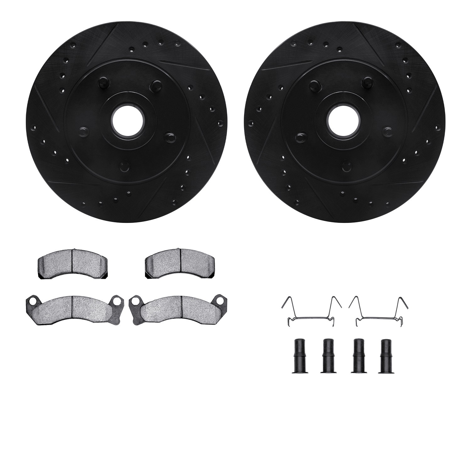 DFC Rotors-Drilled & Slotted-Black w/ 5000 Advanced Brake Pads Incl Hdw