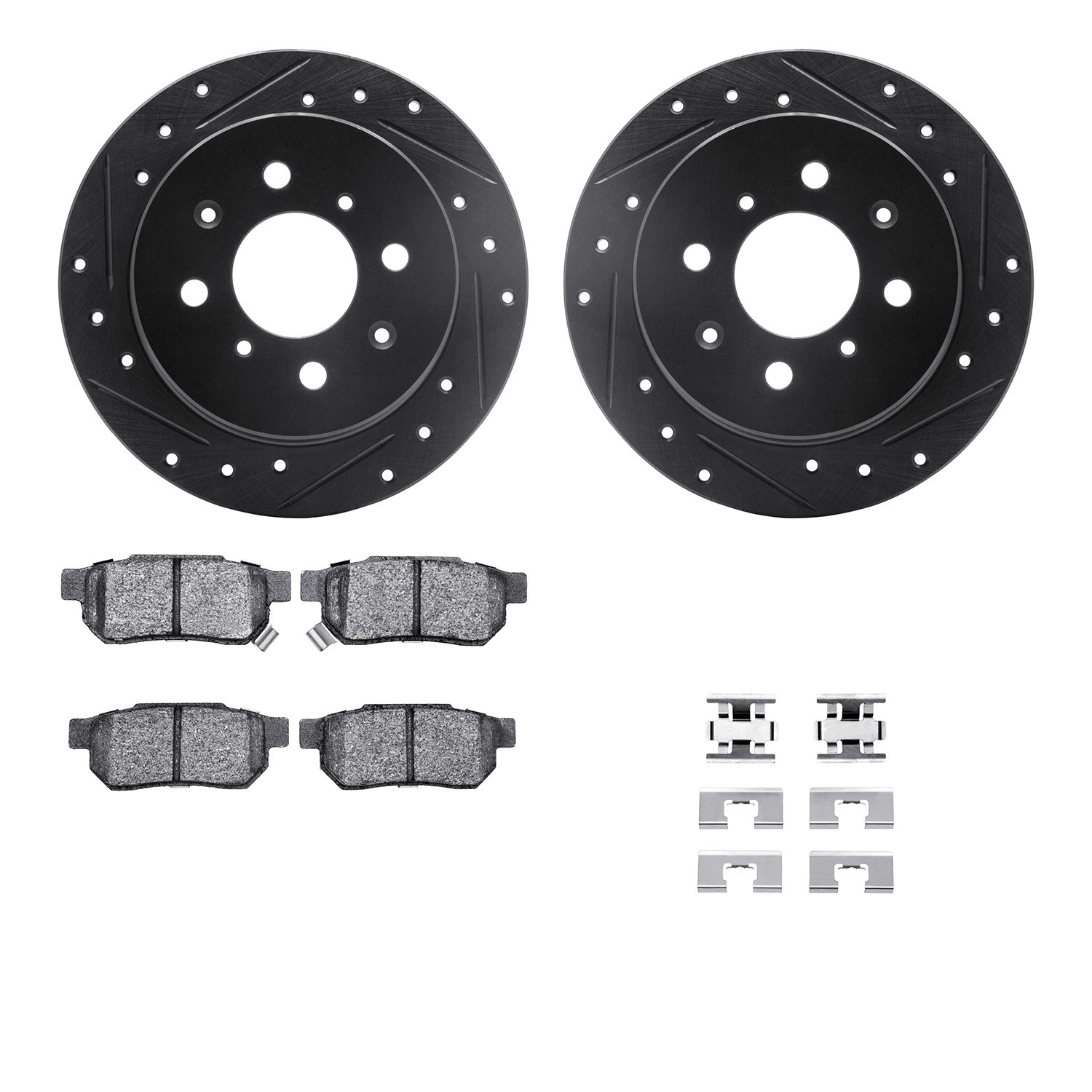 DFC Rotors-Drilled & Slotted-Black w/ 5000 Advanced Brake Pads Incl Hdw