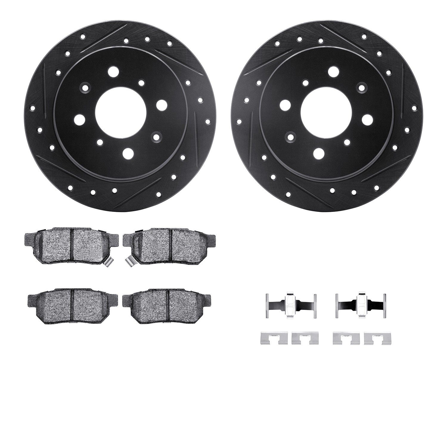DFC Rotors-Drilled & Slotted-Black w/ 5000 Advanced Brake Pads Incl Hdw