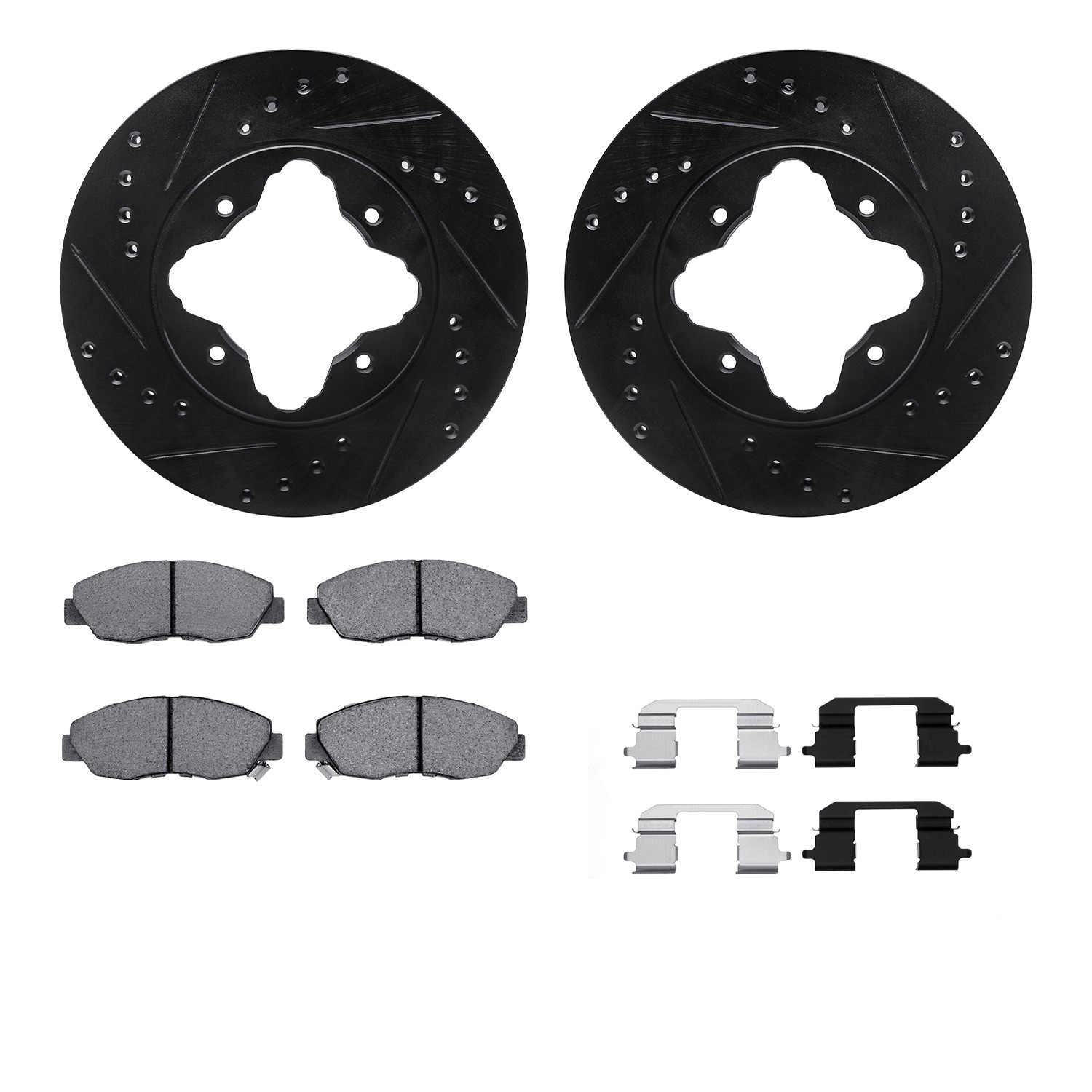 DFC Rotors-Drilled & Slotted-Black w/ 5000 Advanced Brake Pads Incl Hdw