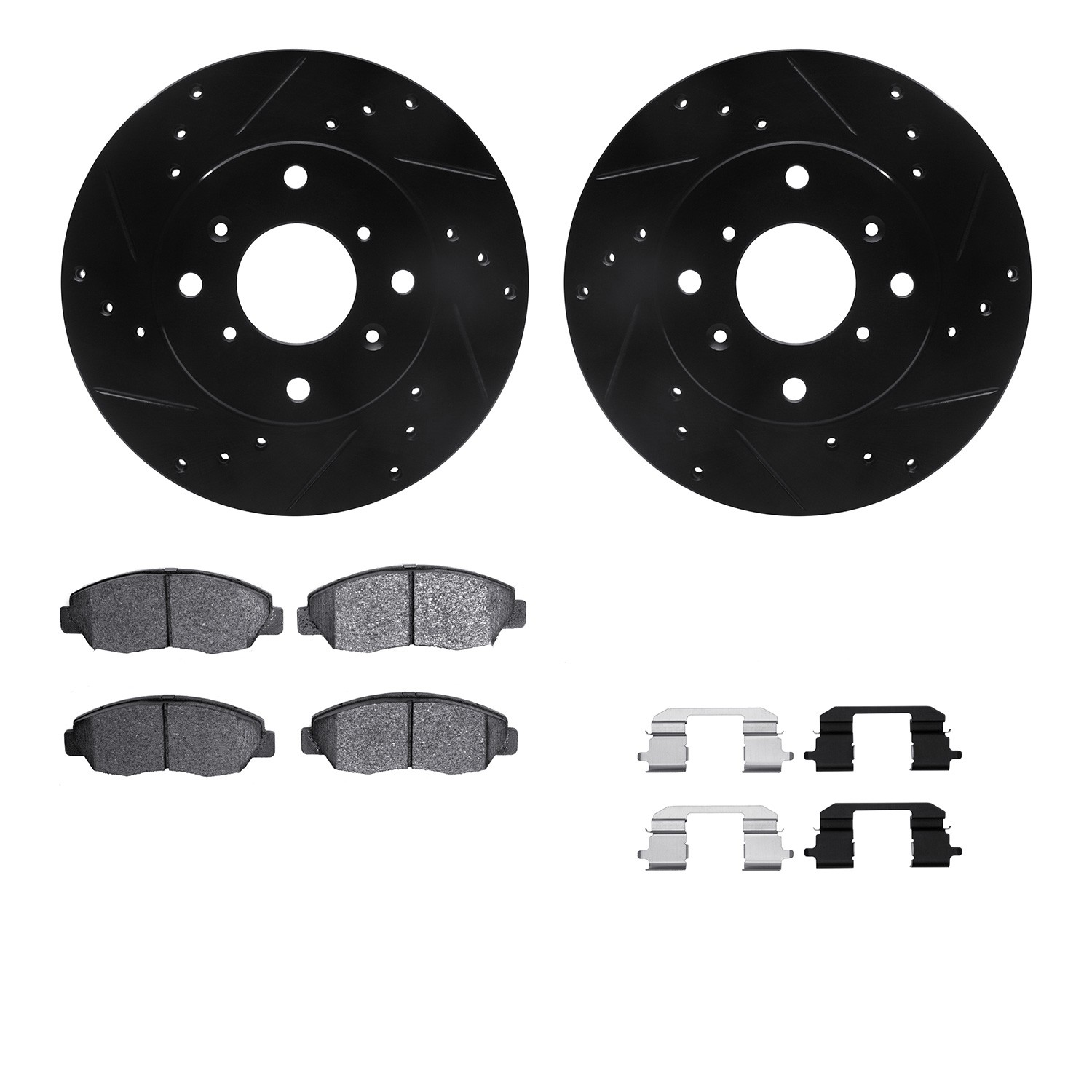 DFC Rotors-Drilled & Slotted-Black w/ 5000 Advanced Brake Pads Incl Hdw