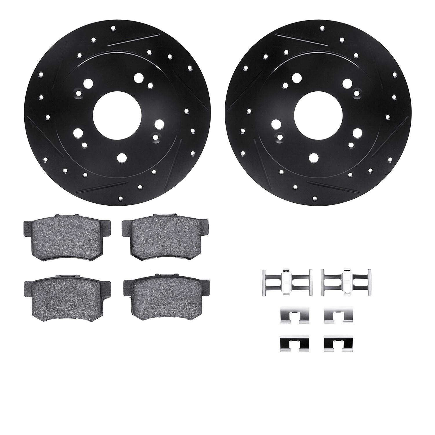 DFC Rotors-Drilled & Slotted-Black w/ 5000 Advanced Brake Pads Incl Hdw