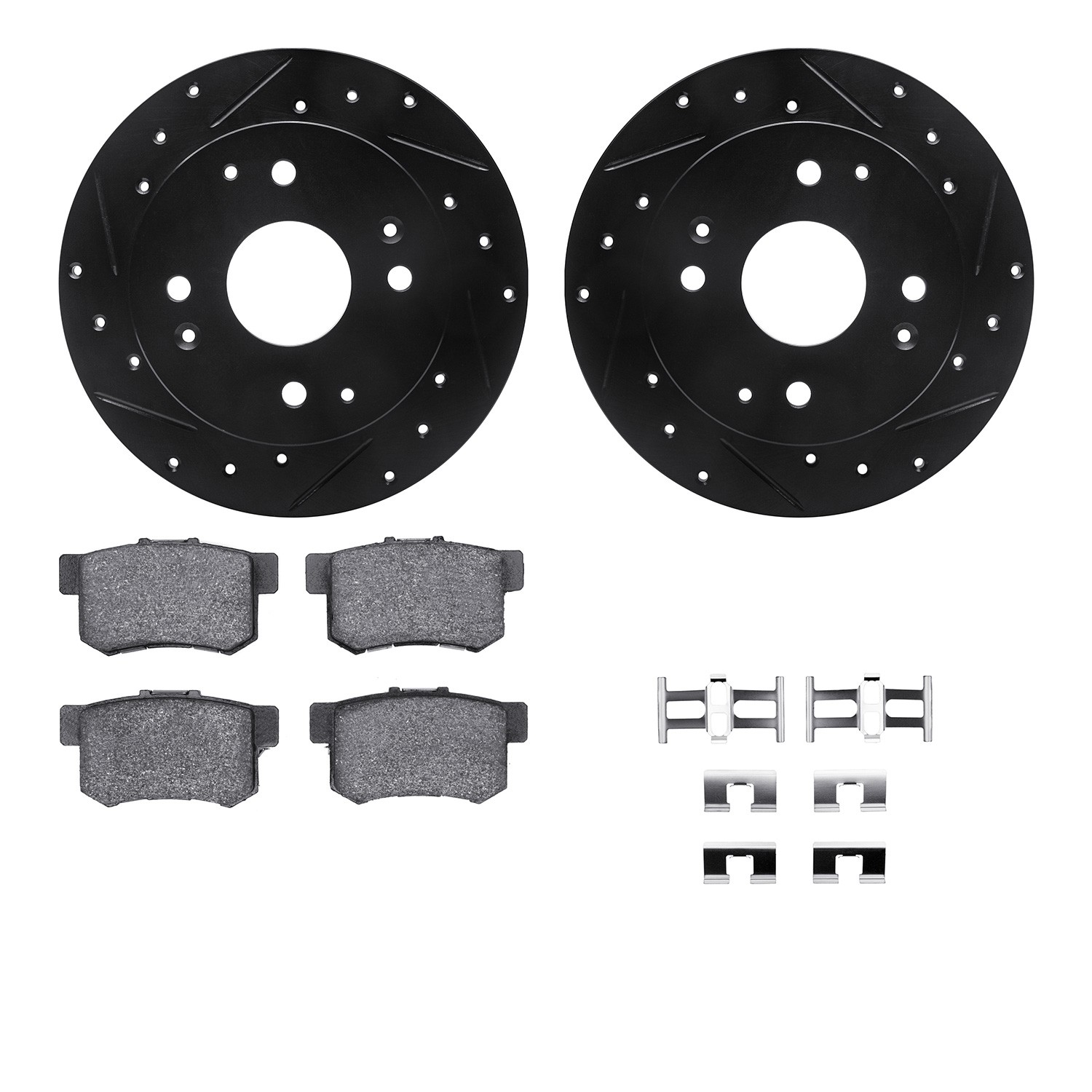 DFC Rotors-Drilled & Slotted-Black w/ 5000 Advanced Brake Pads Incl Hdw