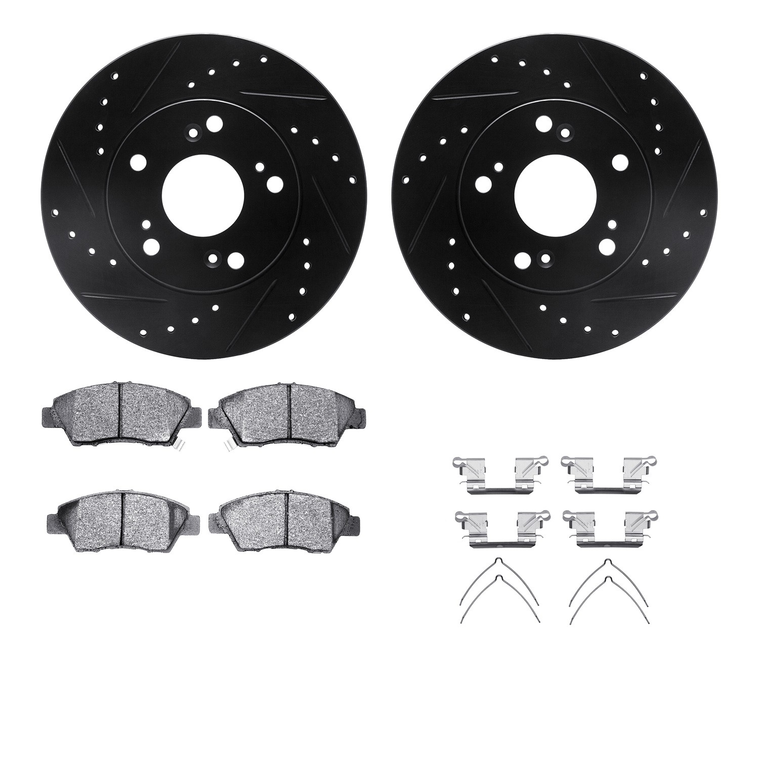 DFC Rotors-Drilled & Slotted-Black w/ 5000 Advanced Brake Pads Incl Hdw
