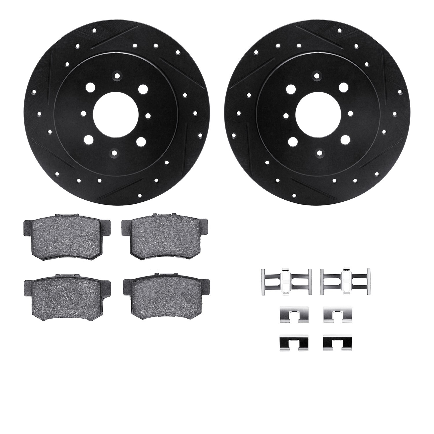 DFC Rotors-Drilled & Slotted-Black w/ 5000 Advanced Brake Pads Incl Hdw