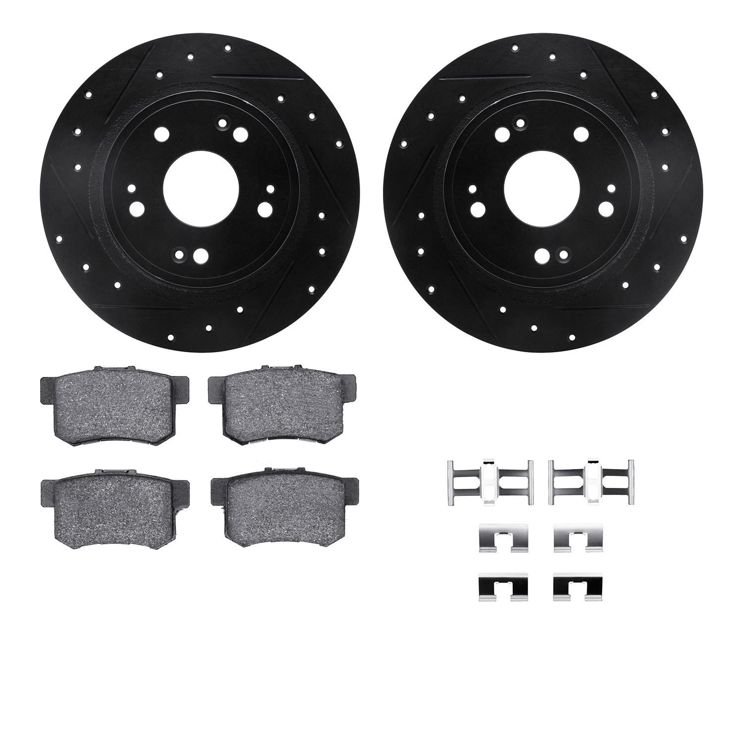 DFC Rotors-Drilled & Slotted-Black w/ 5000 Advanced Brake Pads Incl Hdw