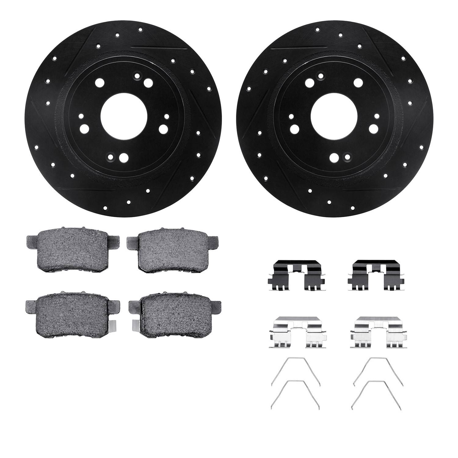 DFC Rotors-Drilled & Slotted-Black w/ 5000 Advanced Brake Pads Incl Hdw