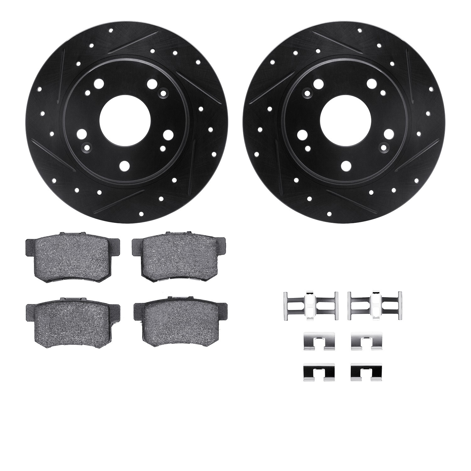 DFC Rotors-Drilled & Slotted-Black w/ 5000 Advanced Brake Pads Incl Hdw